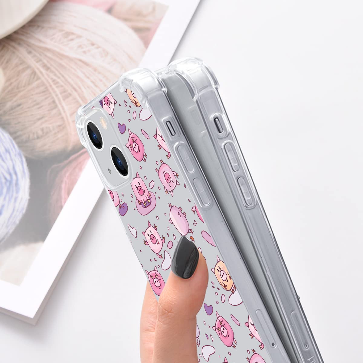 Cute Pig iPhone 12 Pro Max Case - Girly Transparent TPU Full Body Protective Cover for Women & Girls | Perfect for Everyday Use, School, Work & Travel