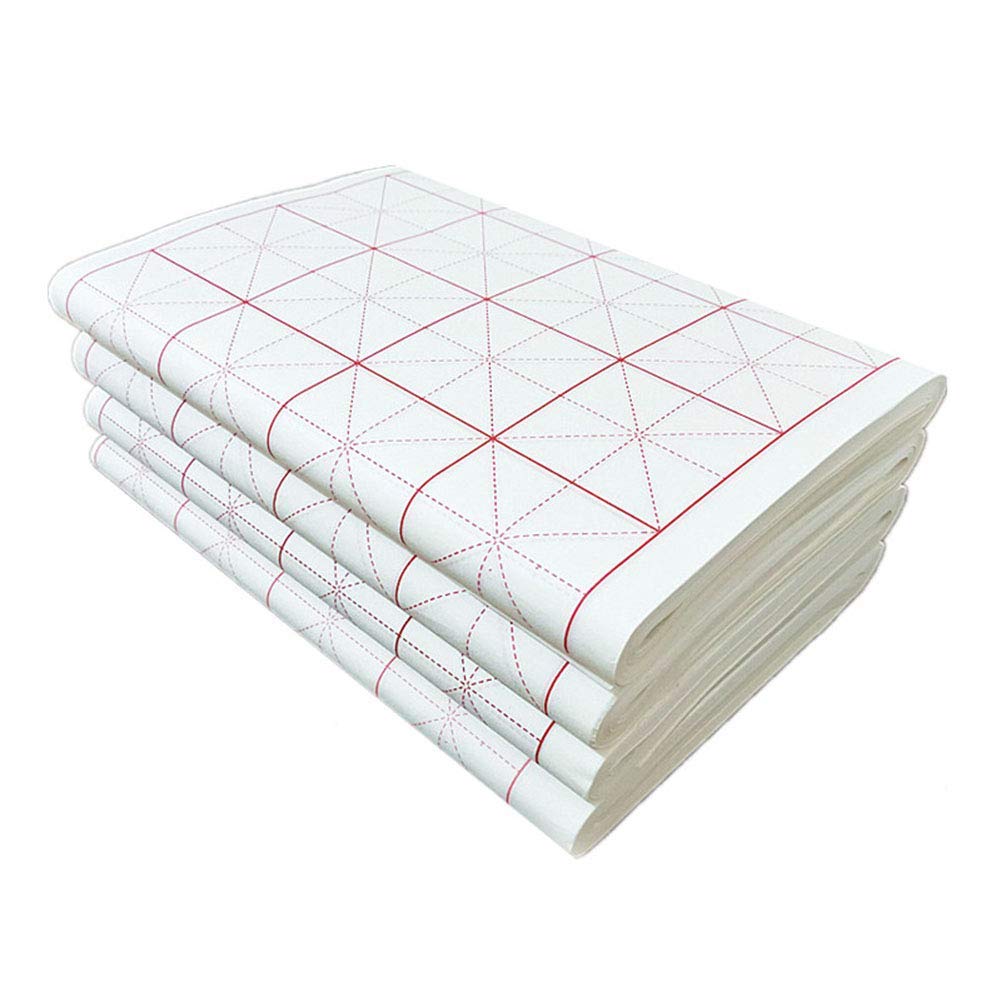 LSHY Handmade Grid Xuan Paper - Small Script Calligraphy Practice Paper (65x33cm, 100 Sheets) - Semi-Transparent Rice Paper for Chinese Brush Writing, Japanese Kanji & Kids Art - Perfect for Beginners, Classroom & Home Study