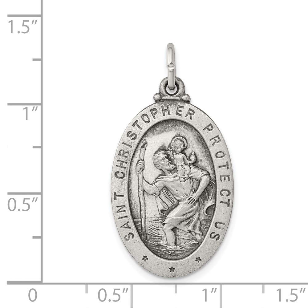 Vintage Black Bow Sterling Silver Antiqued St. Christopher Medal Pendant, 17x34mm - Perfect for Travel Protection & Everyday Elegance