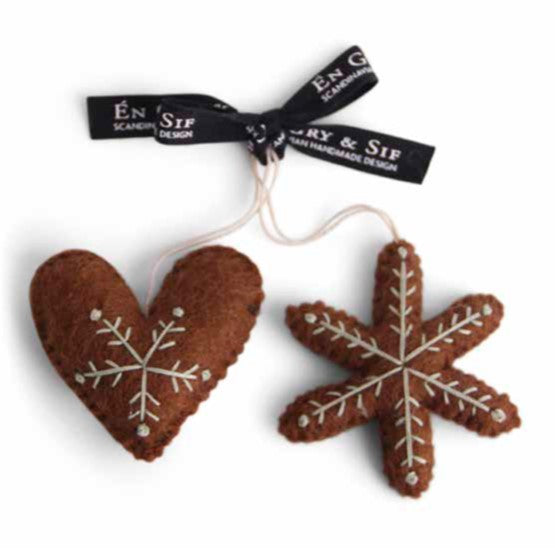 Handmade Gingerbread Cookie Felted Wool Christmas Ornaments - Set of 2 Holiday Decorations for Tree, Gift, and Festive Home Decor