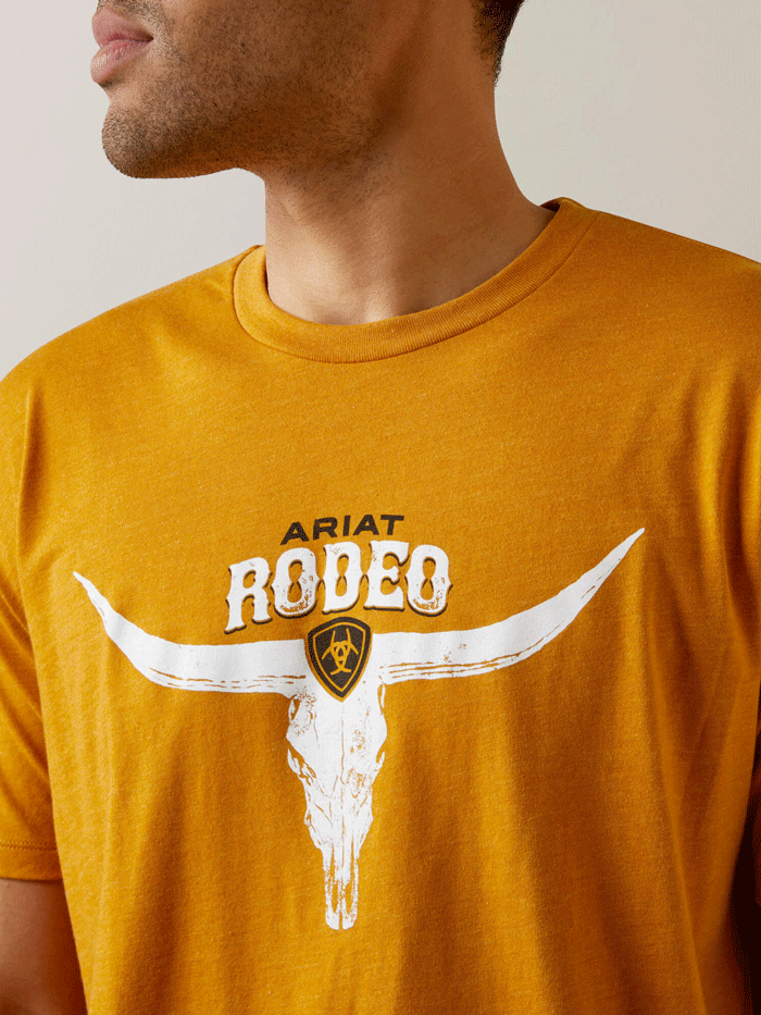 Ariat Men's Rodeo Skull T-Shirt - Buckhorn Heather Cotton Tee for Western Riders & Cowboy Style | Perfect for Rodeos, Concerts & Casual Wear