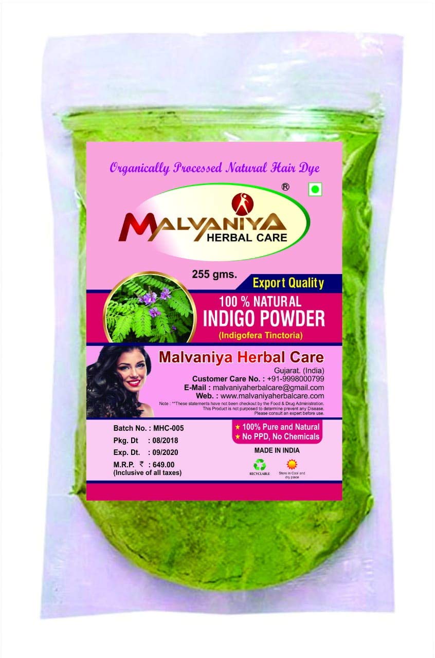 Malvaniya Herbal Care Natural Indigo Powder for Hair & Beard Dye - 255g | Chemical-Free Gray Coverage | DIY Henna Mix for Men & Women | Perfect for Home Hair Coloring & Natural Styling