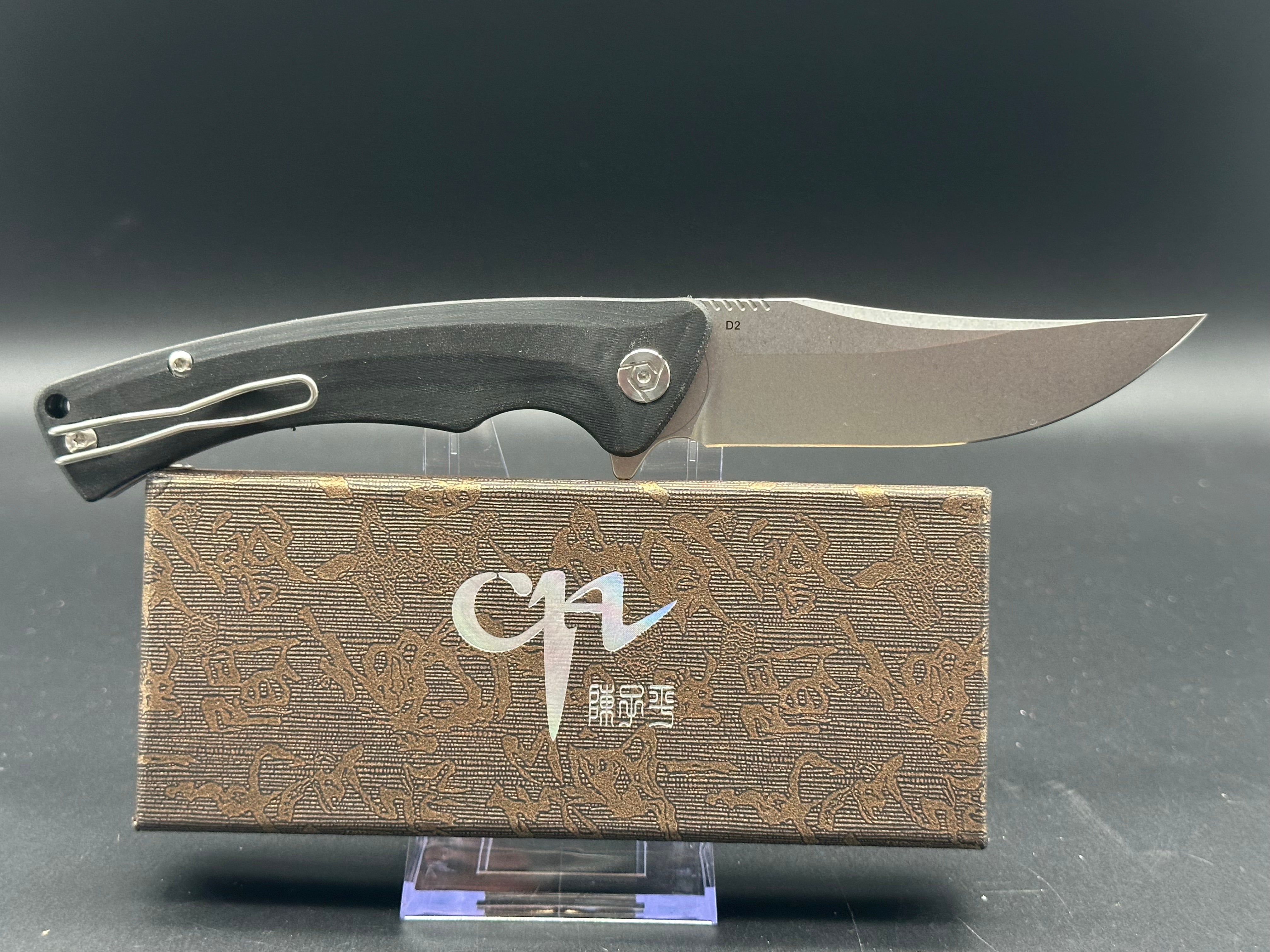 CH KNIVES Premium Folding Pocket Knife - D2 Steel Blade, Black Micarta Handle - EDC, Camping, Hiking & Outdoor Survival Tool