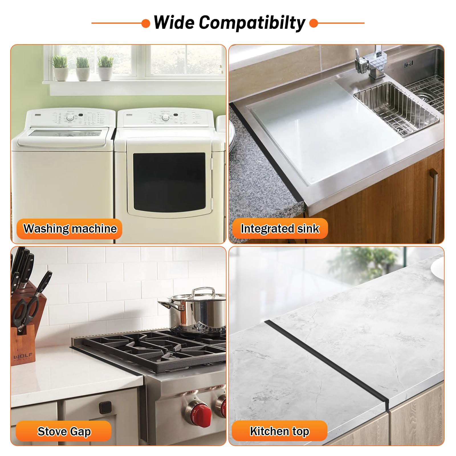 Stainless Steel Stove Gap Covers (2PCS) - Adjustable Range Gap Filler for Kitchen Oven, Heat Resistant Stove Guard Trim Kit (13.8''-27.5'') - Easy Clean Black Countertop Protector for Safe Cooking & Spill Prevention