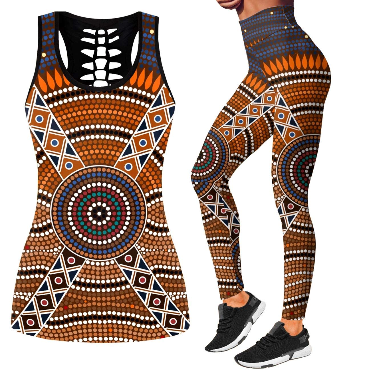 Women's 2-Piece Yoga Outfits - Sleeveless Tank Top & Leggings Set with Unique Print | Workout Activewear for Women & Girls | Perfect for Yoga, Gym, Running & Fitness
