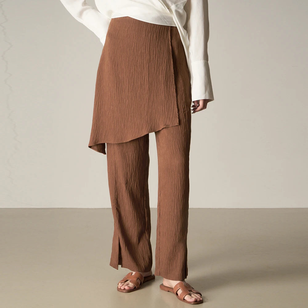 Women's Asymmetrical Wide Leg High Waist Patchwork Pants - Loose Solid Color Trousers for Autumn Fashion | Perfect for Casual Outings, Office Wear & Boho Chic Style