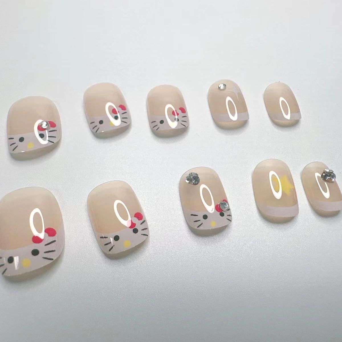 24Pcs Short Square French Tip Press on Nails with Rhinestone Star Designs - White Acrylic Fake Nails for Women & Girls - Perfect for Parties, Weddings, and Everyday Nail Art Decorations