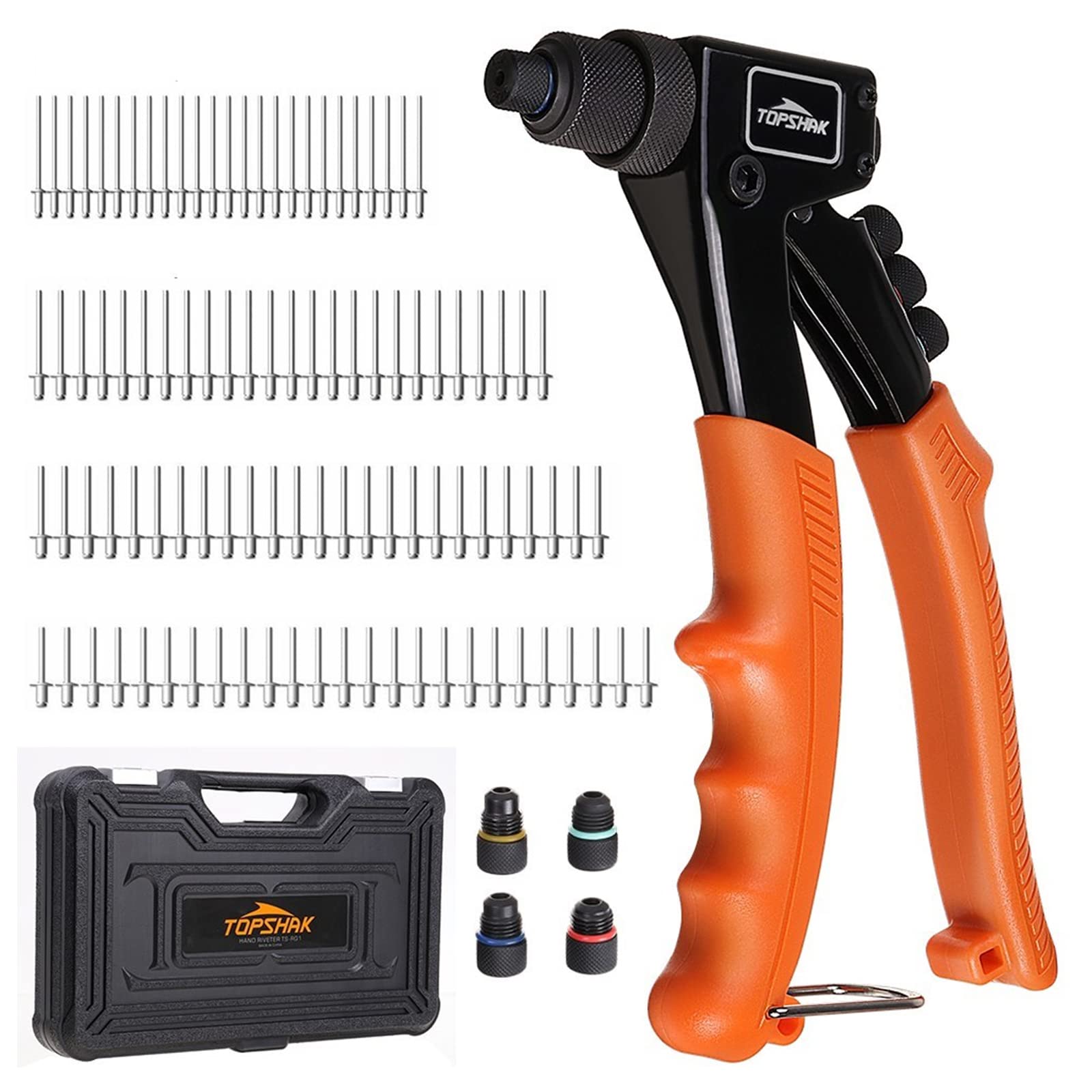 TOPSHAK RG1 Manual Rivet Gun Kit with 80 Free Aluminum Rivets - Heavy Duty Hand Riveter Tool for Metal, Leather & DIY Projects - Stainless Steel Single Rivet Machine for Home Repair & Automotive Work