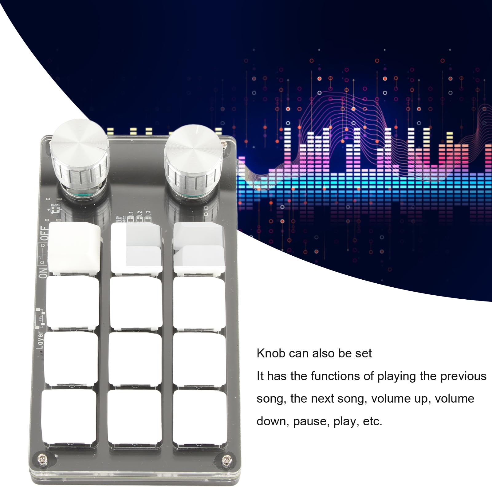 One-Handed Macro Keyboard - 12 Key Programmable USB Keypad with Knob for Office & Gaming (Black/White)