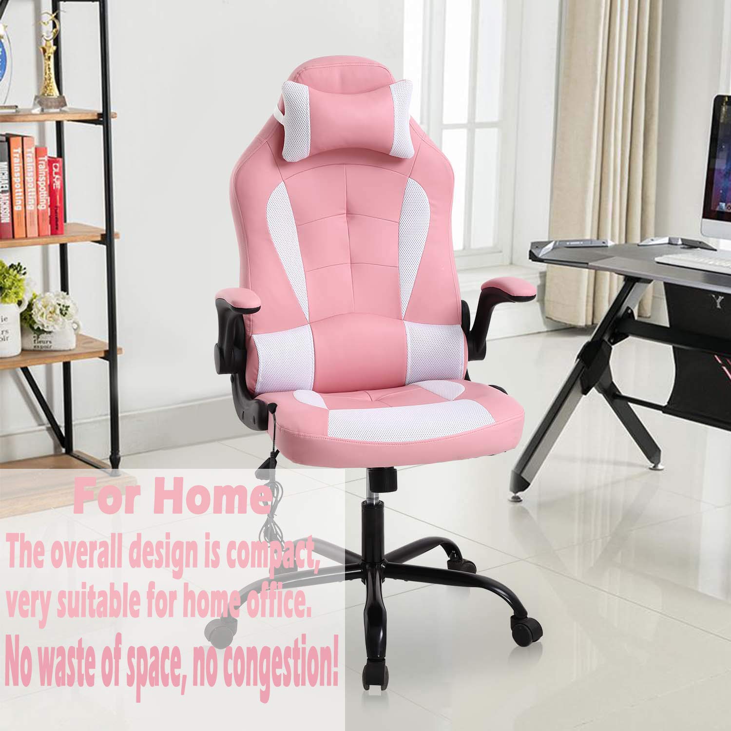 Ergonomic Gaming Chair - High Back Racing Office Chair with Adjustable Height, PU Leather, Lumbar Support & Headrest - Pink Computer Desk Chair for Gamers & Home Office