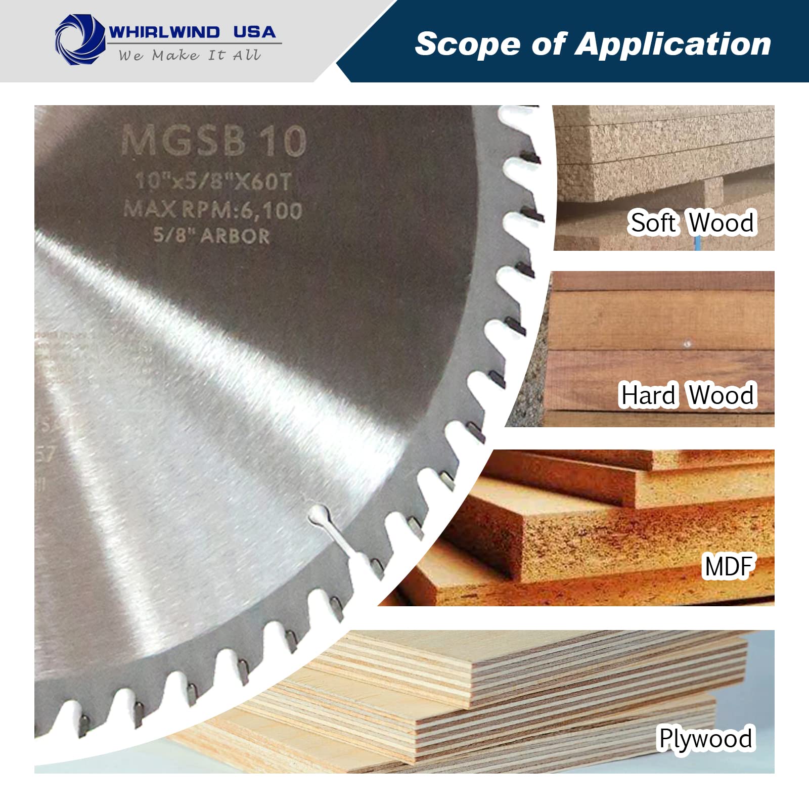 10 Inch 60 Teeth Carbide Circular Saw Blade for Wood Cutting - Fits 5/8