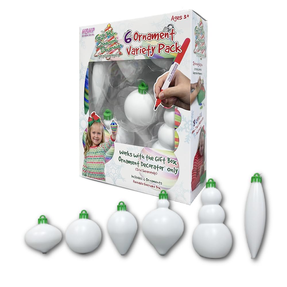 Treemendous Ornament Decorator Gift Box Set - 6-Piece Variety Ornament Refill Pack (Exclusive for Gift Box Decorator, Not Compatible with Treemendous Tree) - Perfect for Holiday Gift Wrapping, Christmas Tree Decorating, and Festive Home Decor