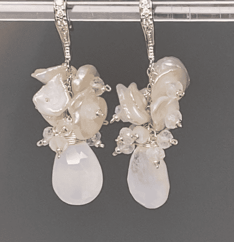 Rainbow Moonstone Keishi Cluster Bridal Earrings Sterling Silver – Elegant Wedding Jewelry for Brides, Bridesmaids & Special Occasions