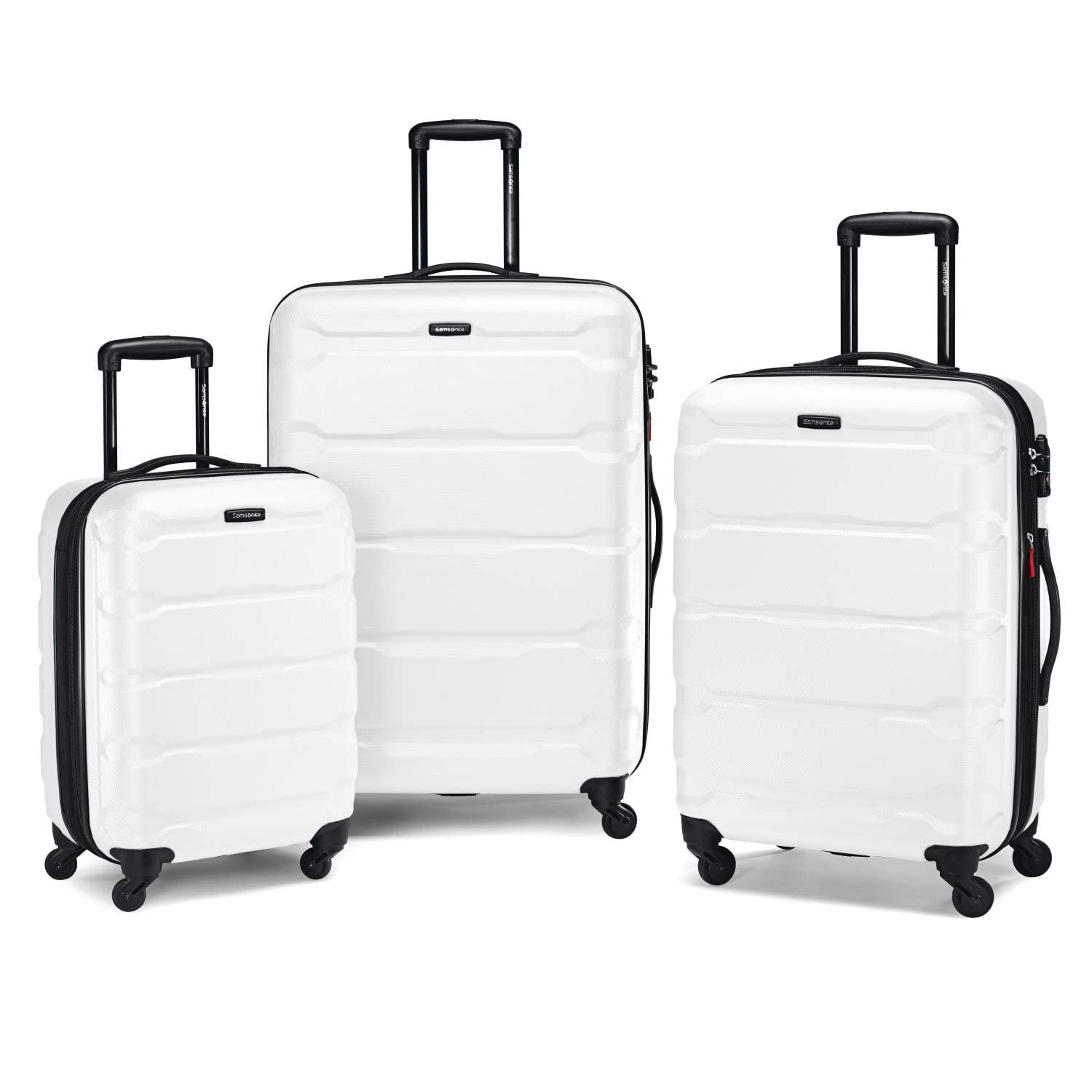 Samsonite Omni PC Hardside Expandable Luggage with 360° Spinner Wheels, 24-Inch Checked-Medium Suitcase, White - Perfect for Business Travel & Family Vacations