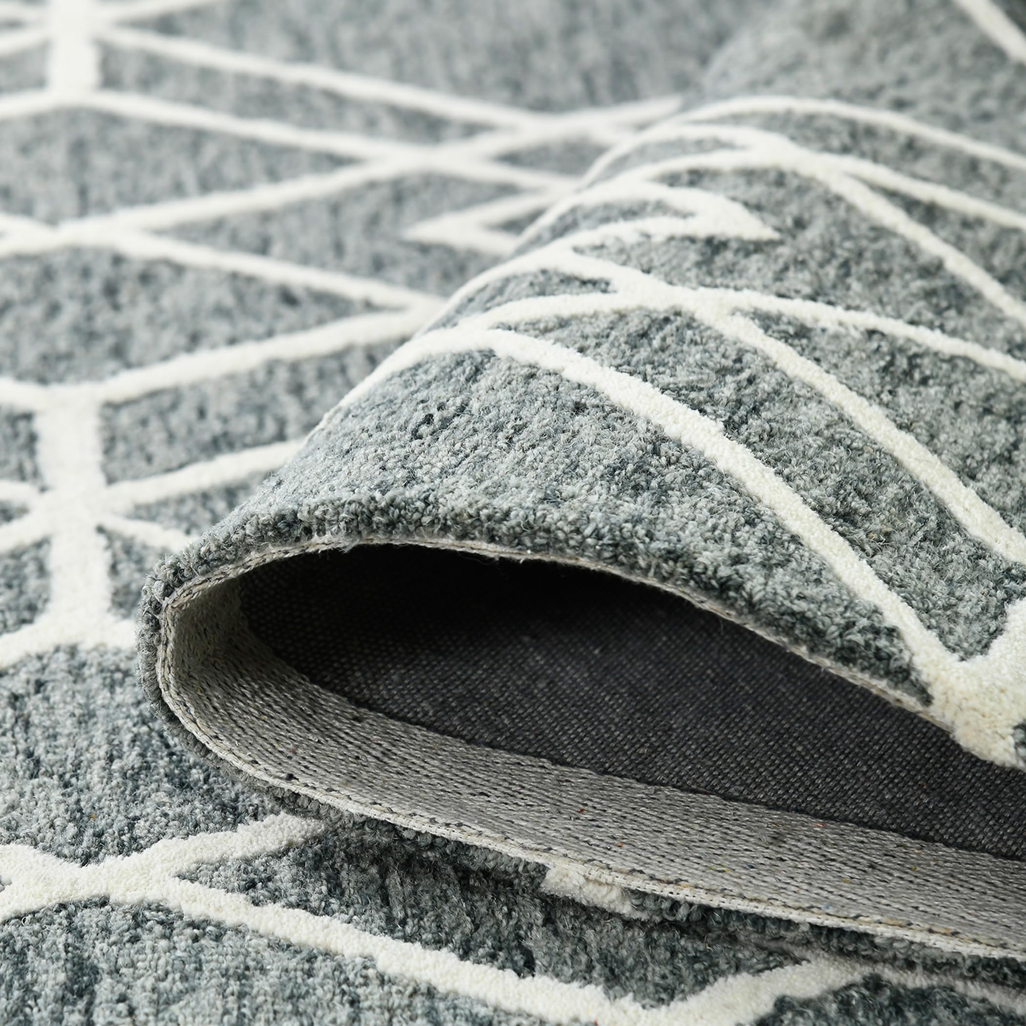 AMER Rugs Vista Duncan Collection 8x10 Hand-Hooked 100% Wool Area Rug - Geometric Grey Pattern for Living Room, Bedroom & Kitchen | Durable Floor Covering for Home Decor & High Traffic Areas