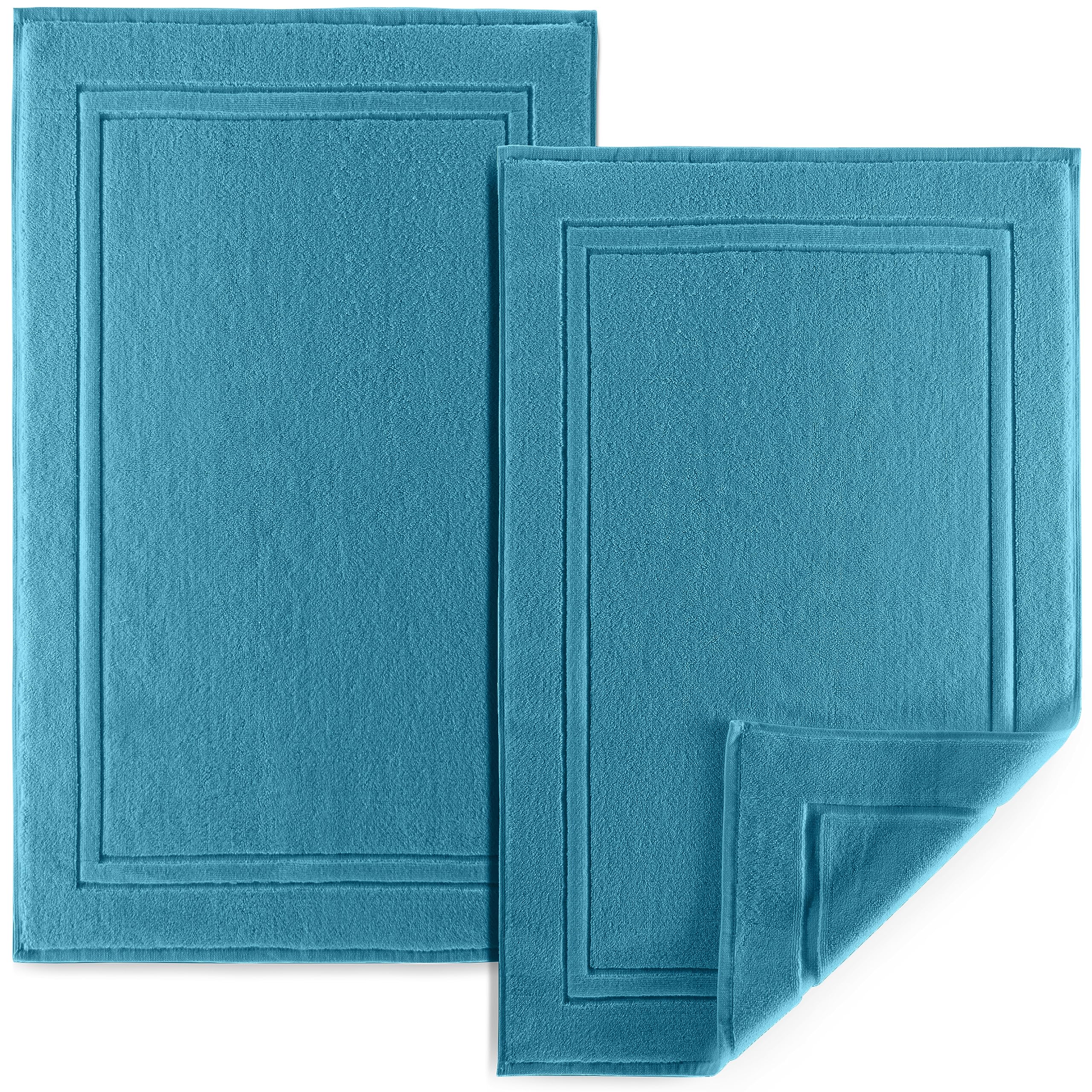 ALIBI Luxury Bath Mat & Floor Towel Set - 2 Pack Super Soft Absorbent Cotton Bath Mats for Bathroom, Shower & Spa | Machine Washable Non-Slip Tub Mats (22x34 Inches, Blue) | Perfect for Stepping Out of Shower, Hotel Style Bathroom Decor & Spa Relaxation