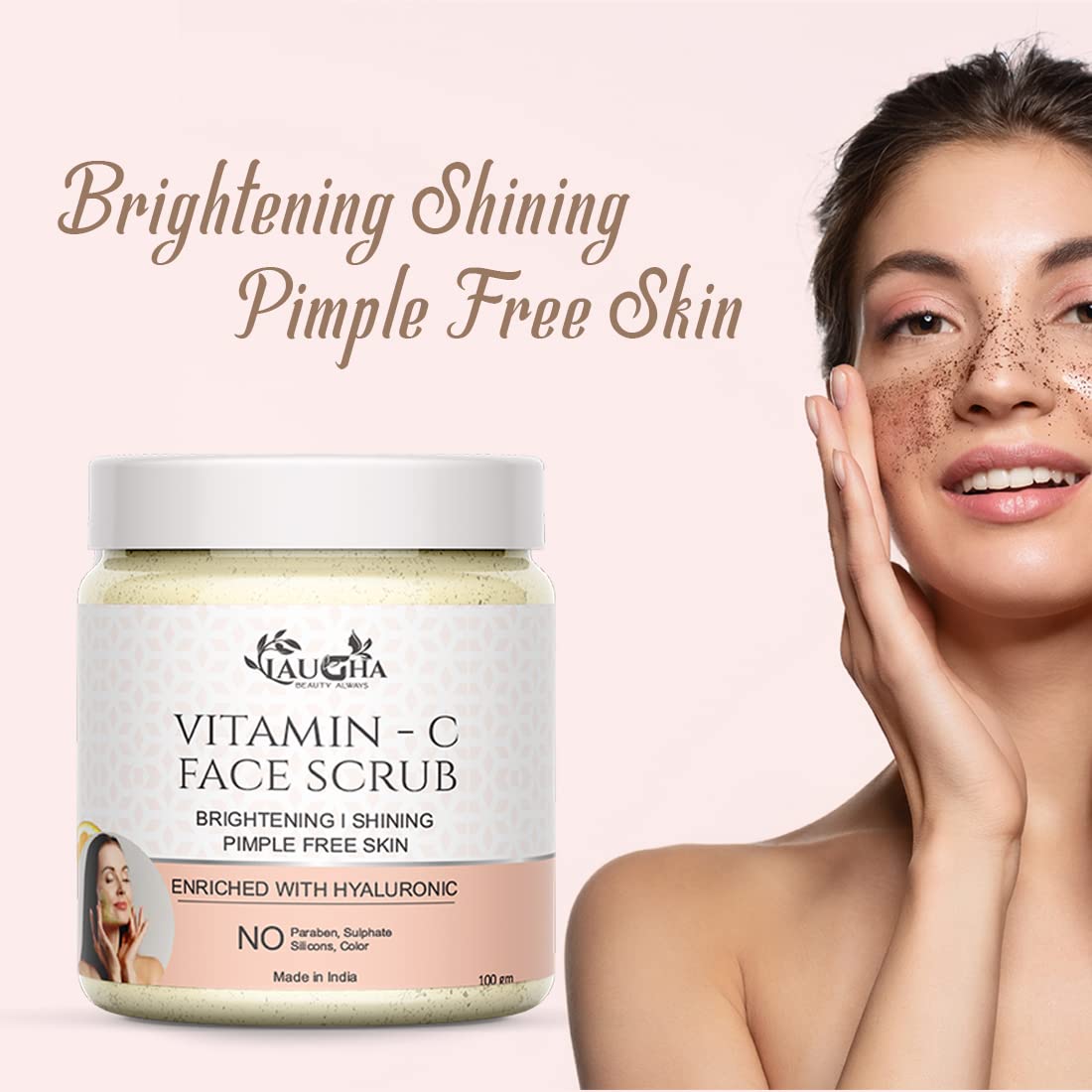 Laugha Vitamin C Face Scrub for Tan Removal & Acne Treatment - Brightening Exfoliator for Sun Damage & Pimple Repair - 100g (Pack of 2 Jars, Total 200g) - Perfect for Daily Skincare & Post-Sun Care Routine