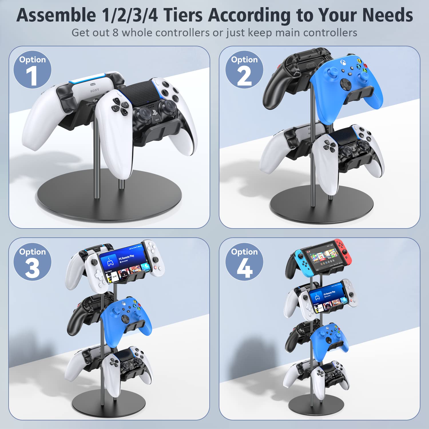 Kytok 4-Tier Gaming Headset Stand with Cable Organizer - Universal Controller Holder for PS5, Xbox, Nintendo Switch, PS4 & PS Portal - Perfect Gaming Desk Accessory for Organized Game Room Setup