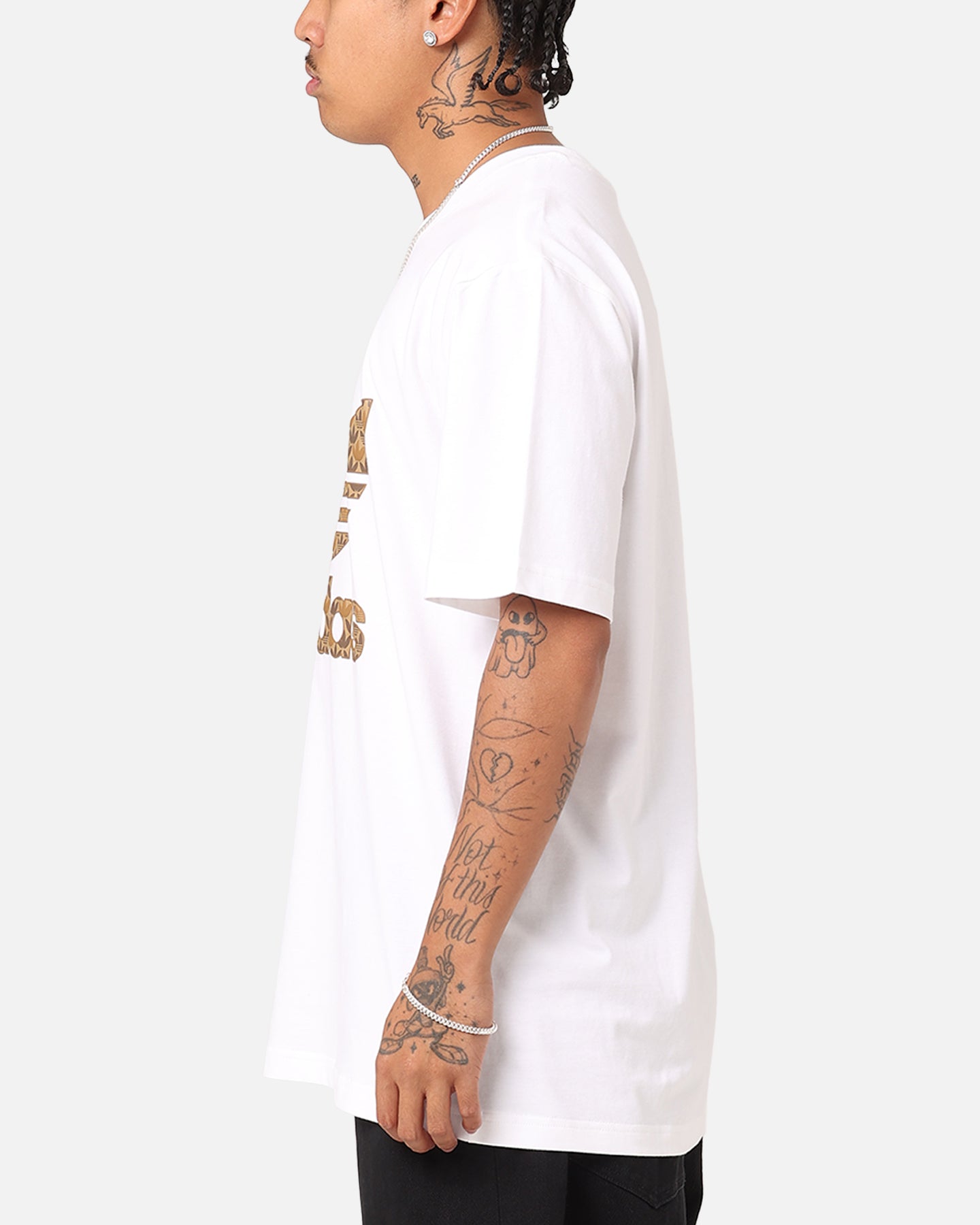 Adidas Classic Monogram T-Shirt for Men - White/Earth Strata - Comfortable Cotton Casual Tee for Streetwear, Gym & Everyday Wear