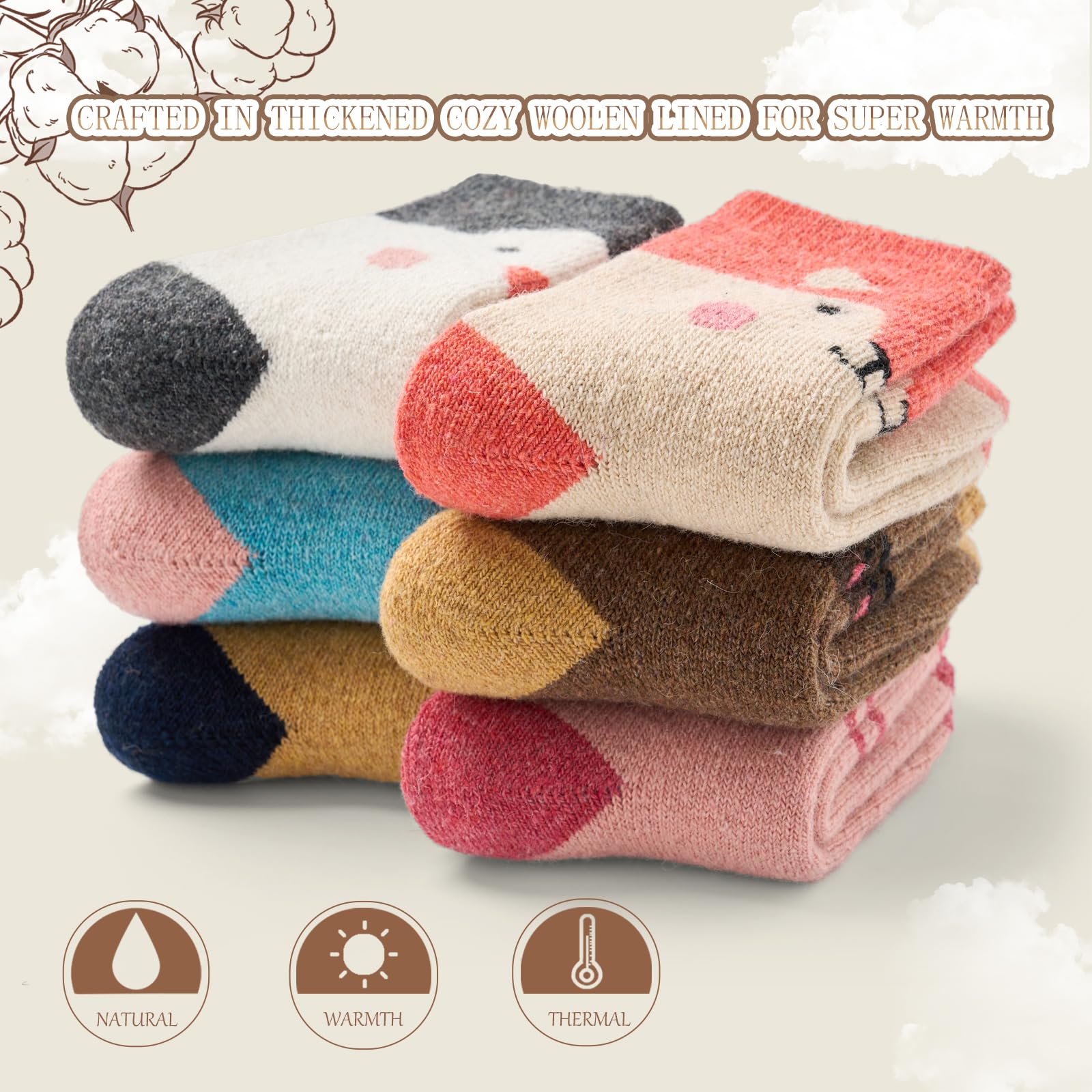 Boys' Wool Winter Socks - 6 Pack Thick Thermal Crew Socks for Kids | Warm & Cozy Cold Weather Socks for School, Outdoor Play & Snow Activities