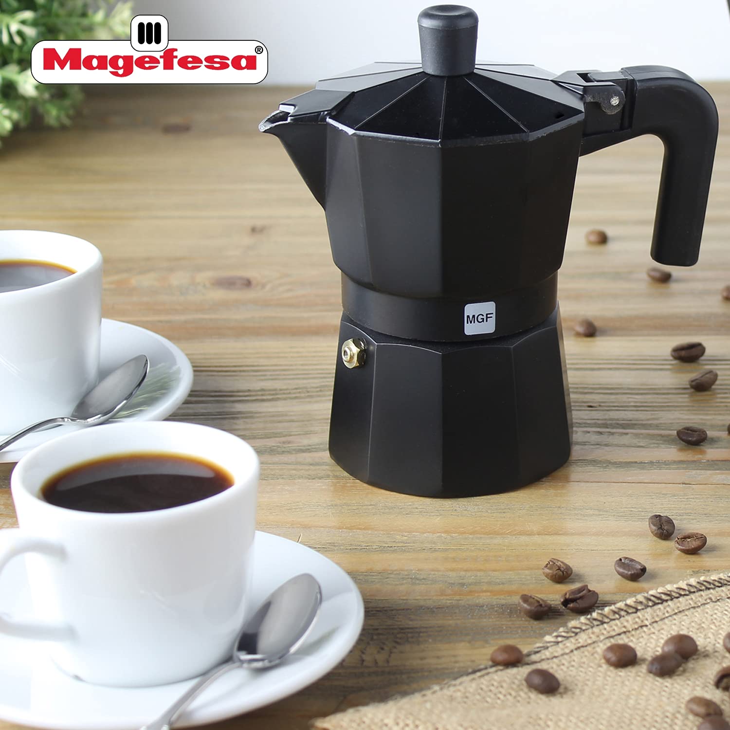 MAGEFESA Kenya Noir Stovetop Espresso Maker - 3 Cup Capacity for Rich Italian Coffee | Perfect for Home, Office & Camping Use