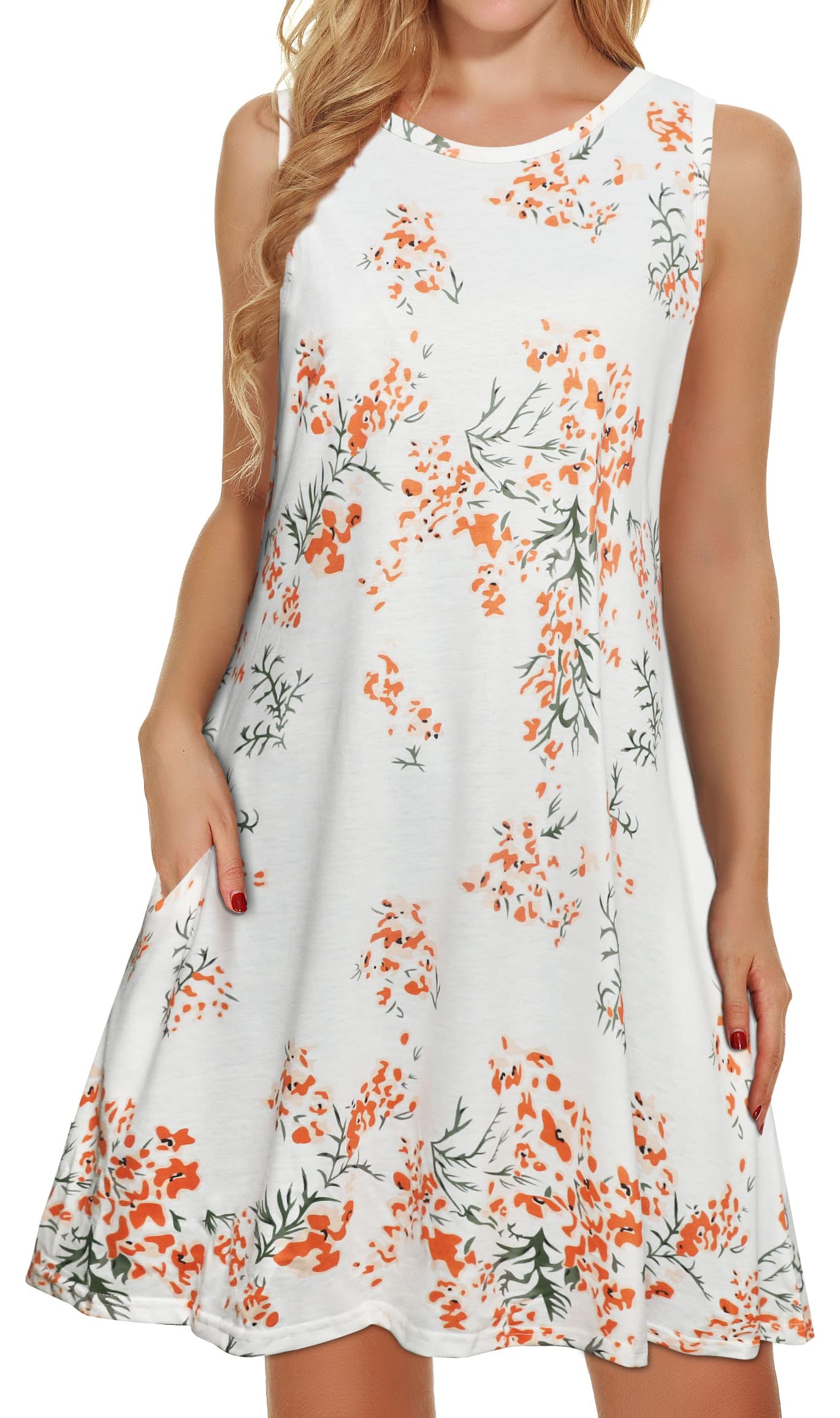 Women's Summer Floral Beach Sundress - Sleeveless Casual T-Shirt Dress with Pockets | Perfect for Vacation, Poolside, and Outdoor Activities