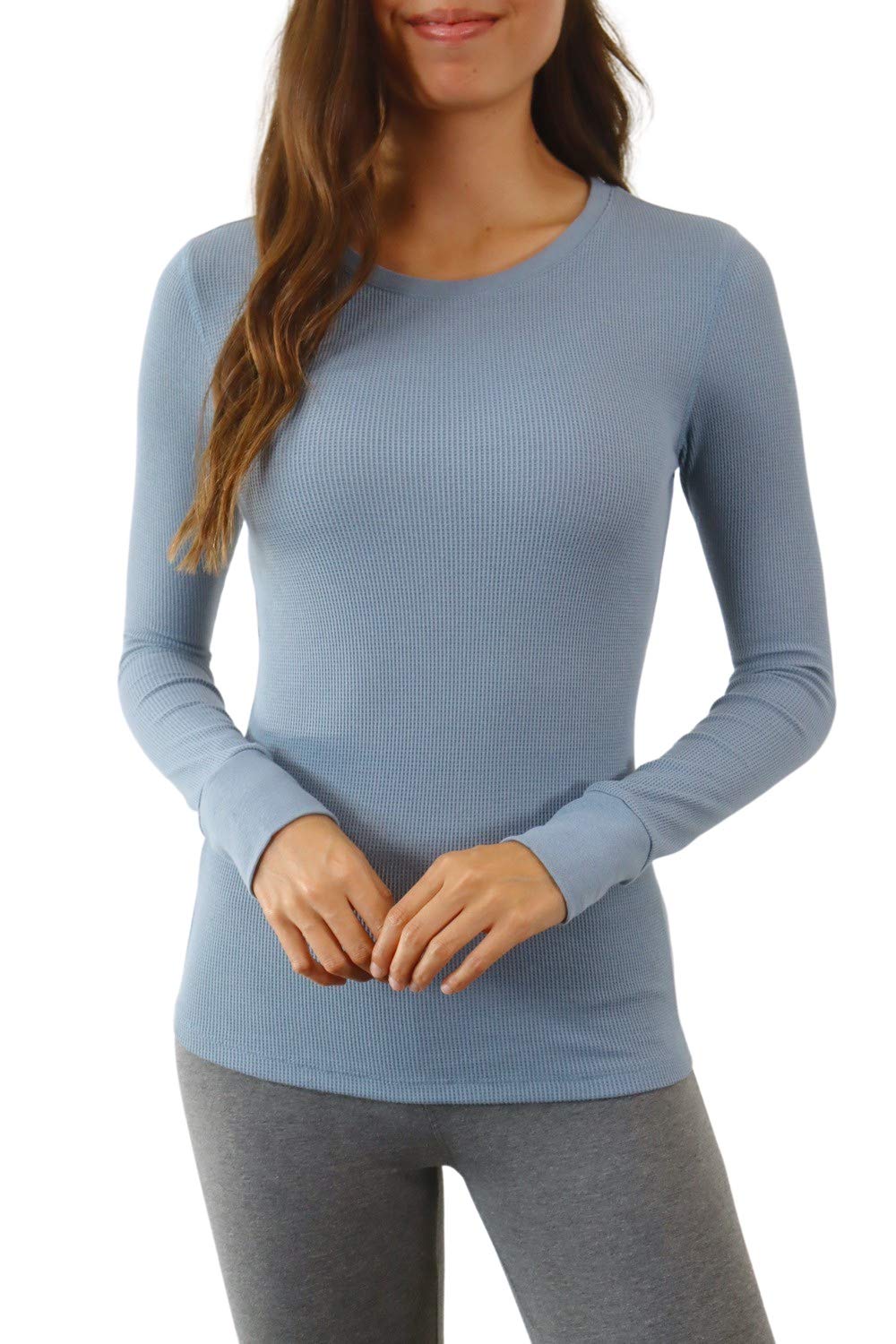Pure Look Women's Long Sleeve Waffle Knit Stretch Cotton Thermal Underwear Shirt - Soft & Warm Base Layer for Winter, Fall & Outdoor Activities - Perfect for Layering, Hiking, Camping & Cold Weather Fashion