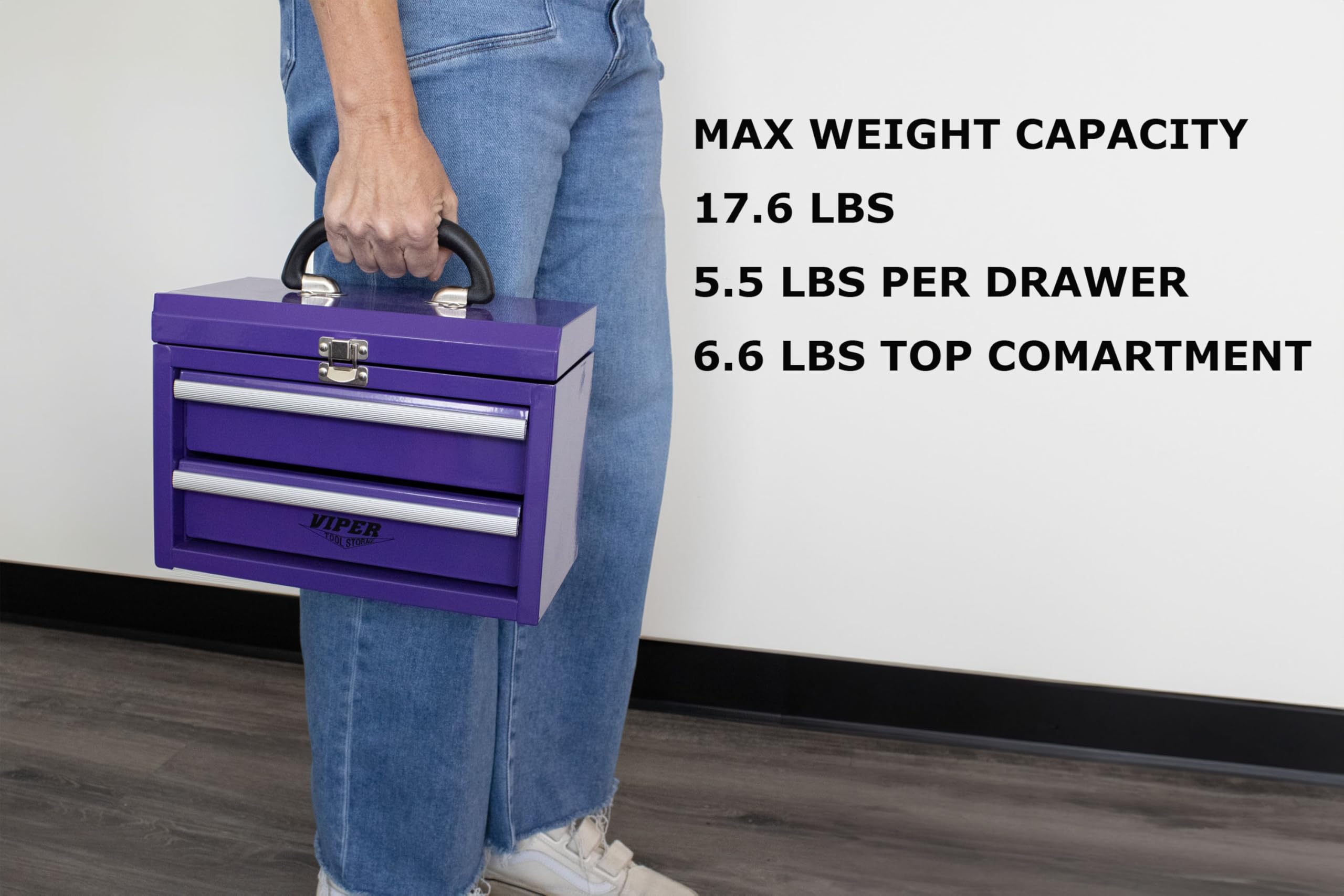 Viper 11-Inch 2-Drawer Portable Toolbox - Purple for DIY & Crafts