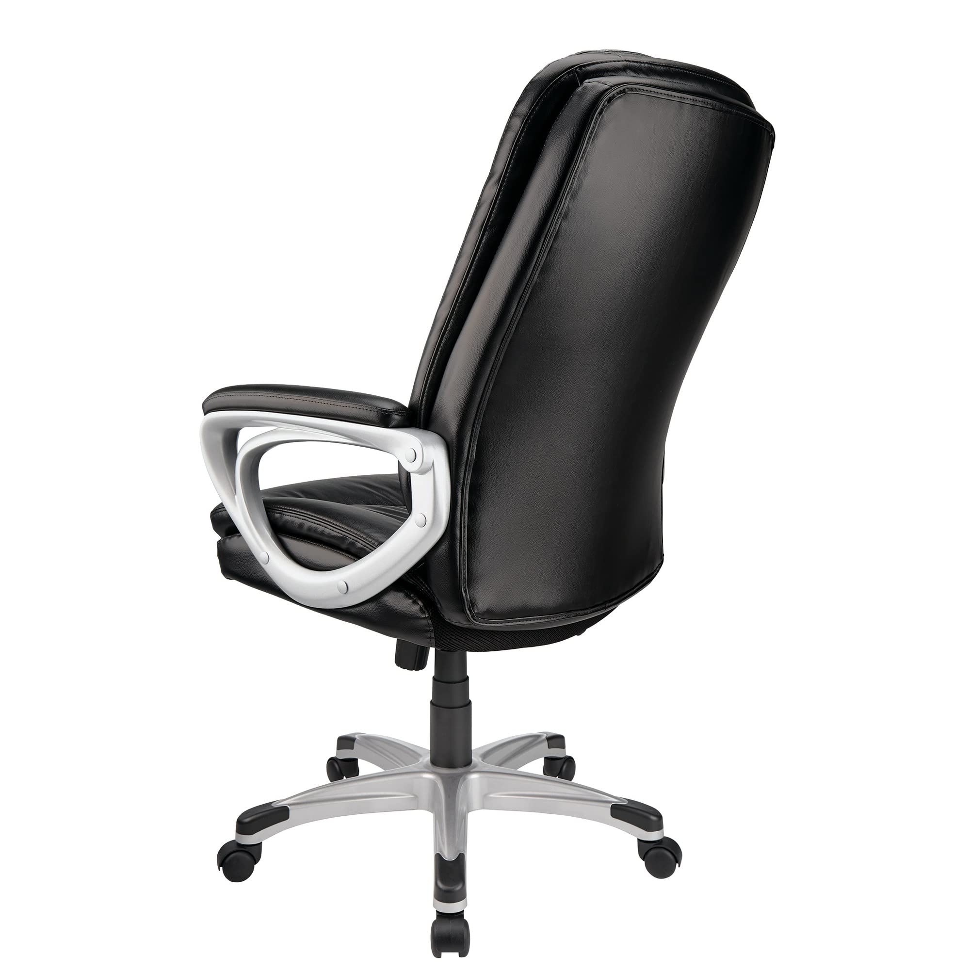 Realspace® Tresswell Bonded Leather High-Back Office Chair - Black/Silver - Ergonomic Executive Desk Chair for Home & Office Workspace, Gaming, and Study