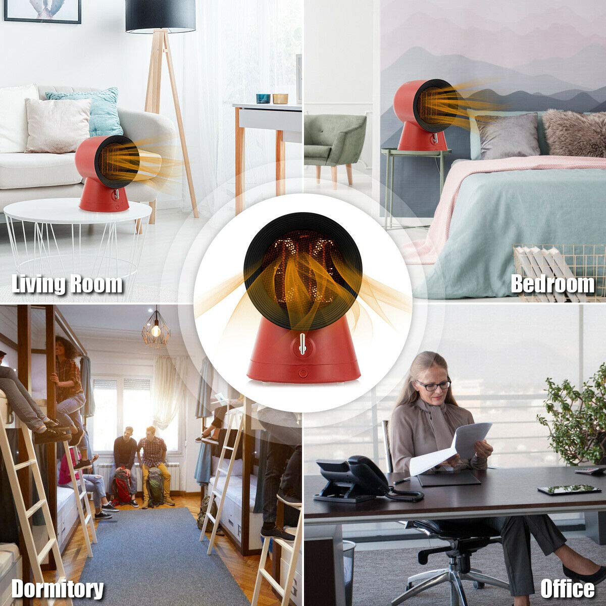 COSTWAY 2-in-1 Mini Electric Space Heater & Cooling Fan - 1500W Portable Ceramic Heater with 3 Modes, 2-Second Fast Heating, Overheat & Tip-Over Protection - Perfect for Home, Office, Bedroom & Small Spaces