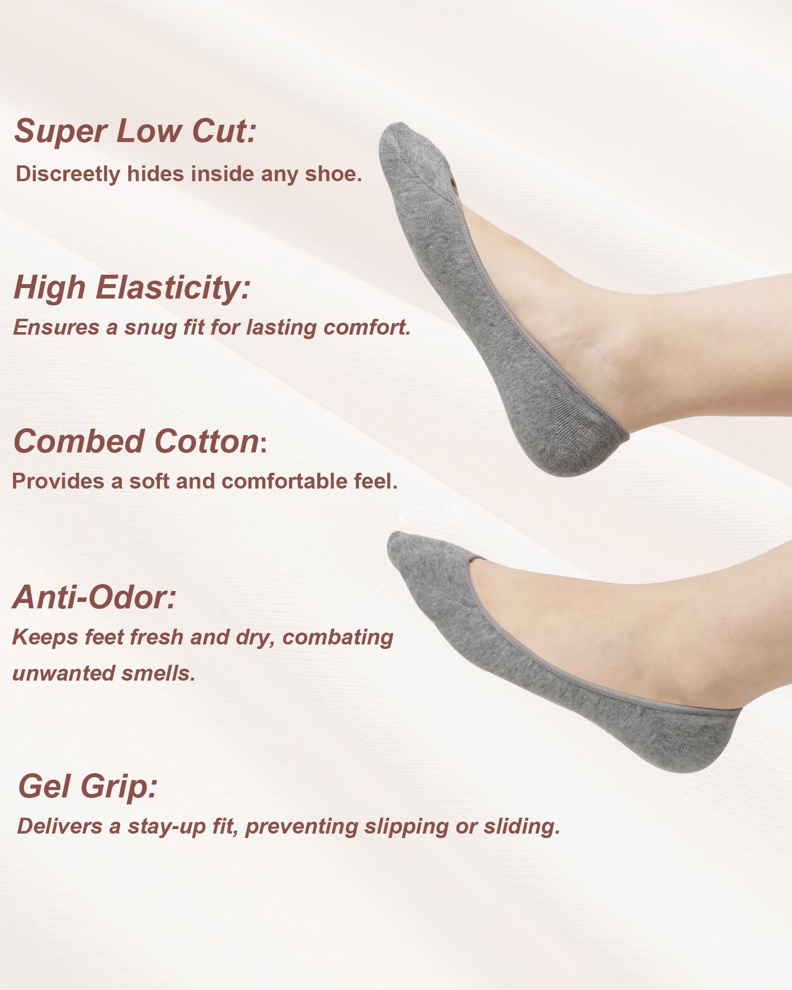 SIXDAYSOX Women's No Show Socks 4-6 Pairs - Non-Slip for Flats & Boat Shoes
