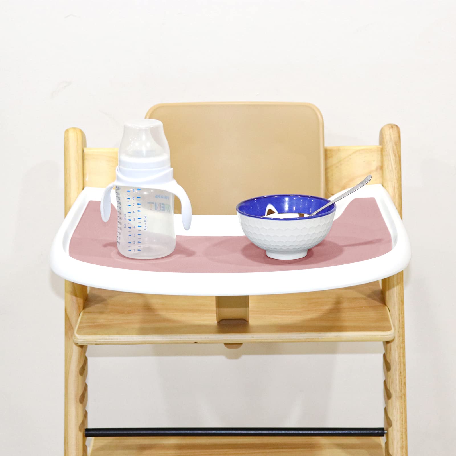 Non-Slip Silicone High Chair Placemat Set of 2 - Hygienic Baby Feeding Tray Cover for Stokke Tripp Trapp & Other High Chairs (Grey/Pink) | Easy Clean, BPA-Free for Messy Mealtime & Toddler Dining