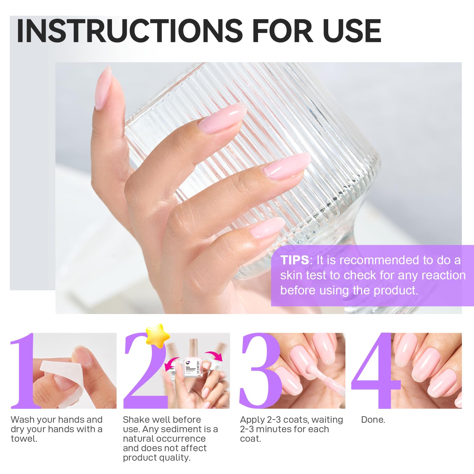 Gelike EC Nail Growth Treatment - Natural Nail Strengthener for Weak & Damaged Nails | Protein Nail Hardener | Home Salon & Outdoor Use | Milky Pink | Perfect for Manicures, Pedicures & Nail Care Routines