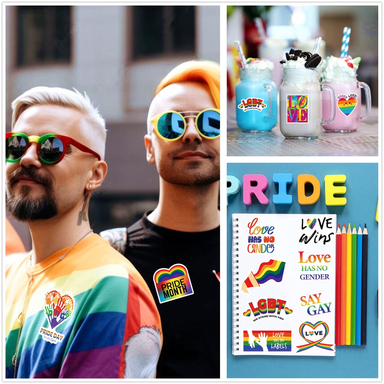 200PCS Waterproof LGBTQ Pride Stickers - Rainbow Stickers for Water Bottles, Laptops, Skateboards, Phones & Guitars - Gay Pride Month Decorations & Support Accessories - Perfect for Pride Events, DIY Crafts & Personalizing Belongings