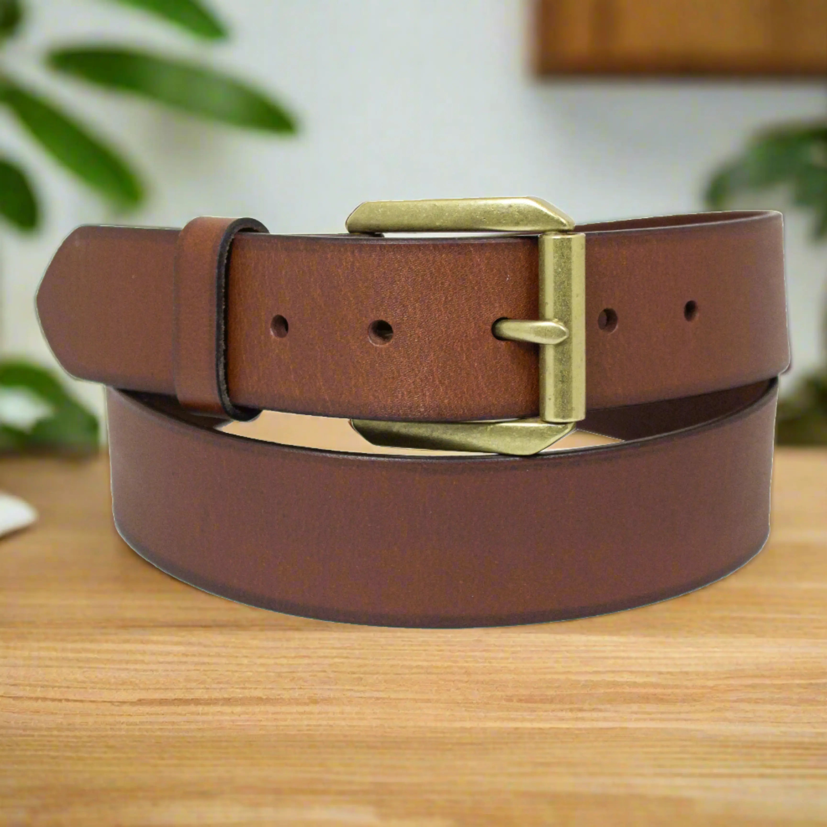 Premium BOL Men's Gold Buckle Leather Belt - Adjustable & Removable - Formal & Casual Wear for Office, Wedding & Everyday Use