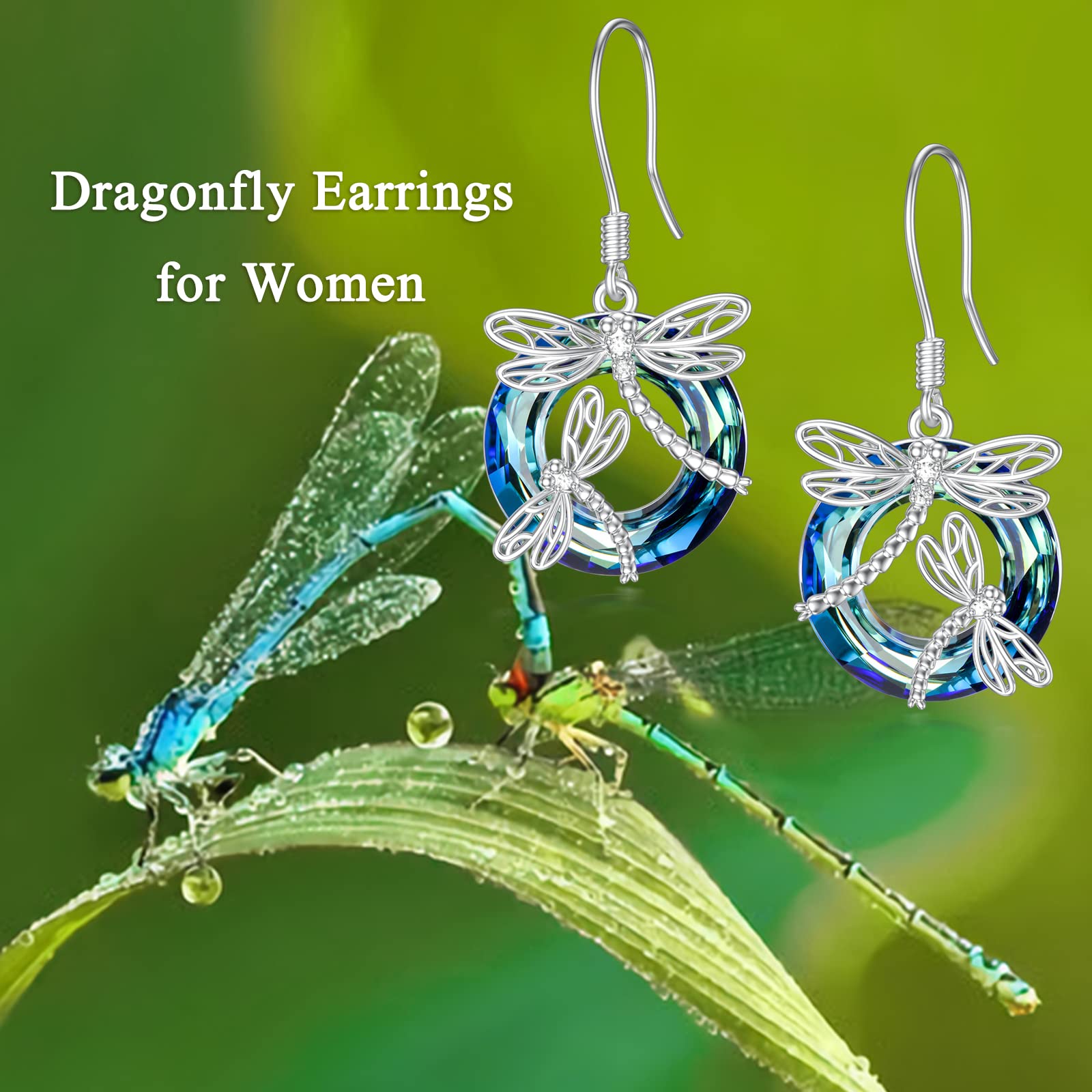 Sterling Silver Dragonfly Earrings with Crystal Circle Dangle Drop – Elegant Jewelry Gift for Women, Mom, Birthday, Christmas – Perfect for Parties, Weddings, and Everyday Wear