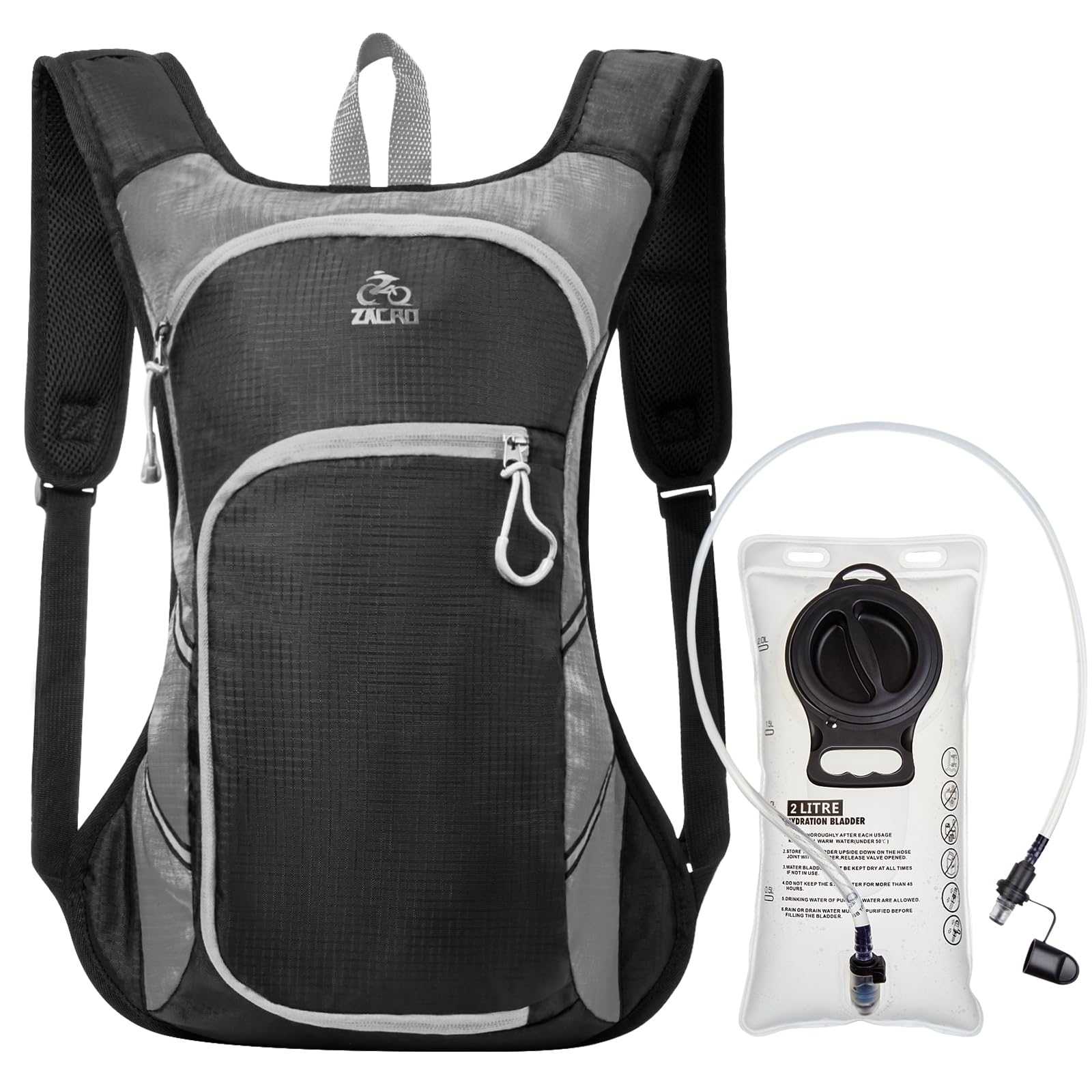 Zacro 2L/3L Hydration Backpack - Leak Proof Hiking Backpack with TPU Water Bladder - Lightweight Hydration Pack for Running, Hiking, Biking & Climbing - Perfect for Outdoor Adventures & Sports Activities