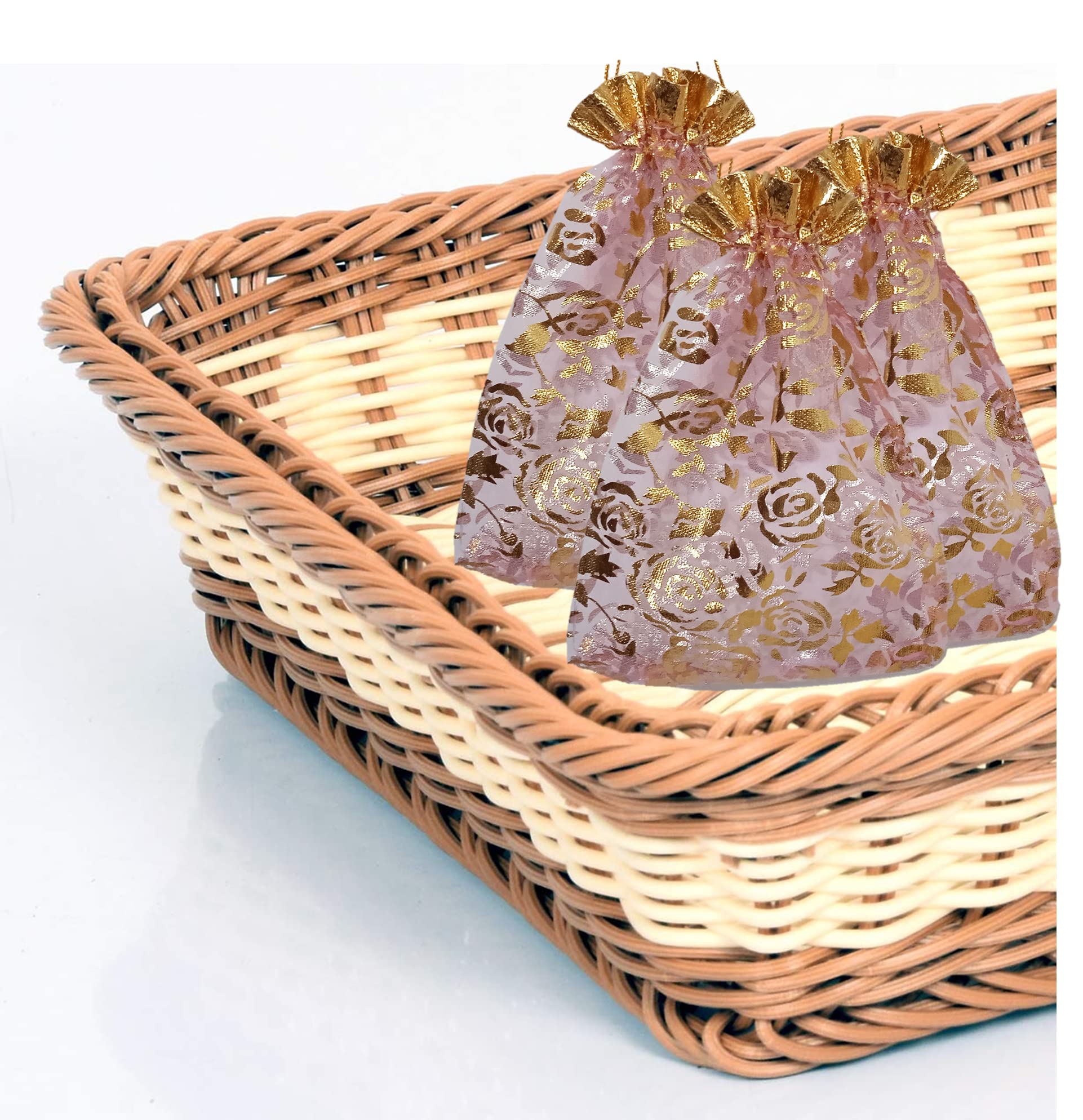 Purpledip Polyester Net Brocade Gift Pouch - 4 Inch Fuschia Rani Pink Potli Bags (Pack of 10) - Perfect for Wedding Favors, Party Gifts & Jewelry Packaging (12437)