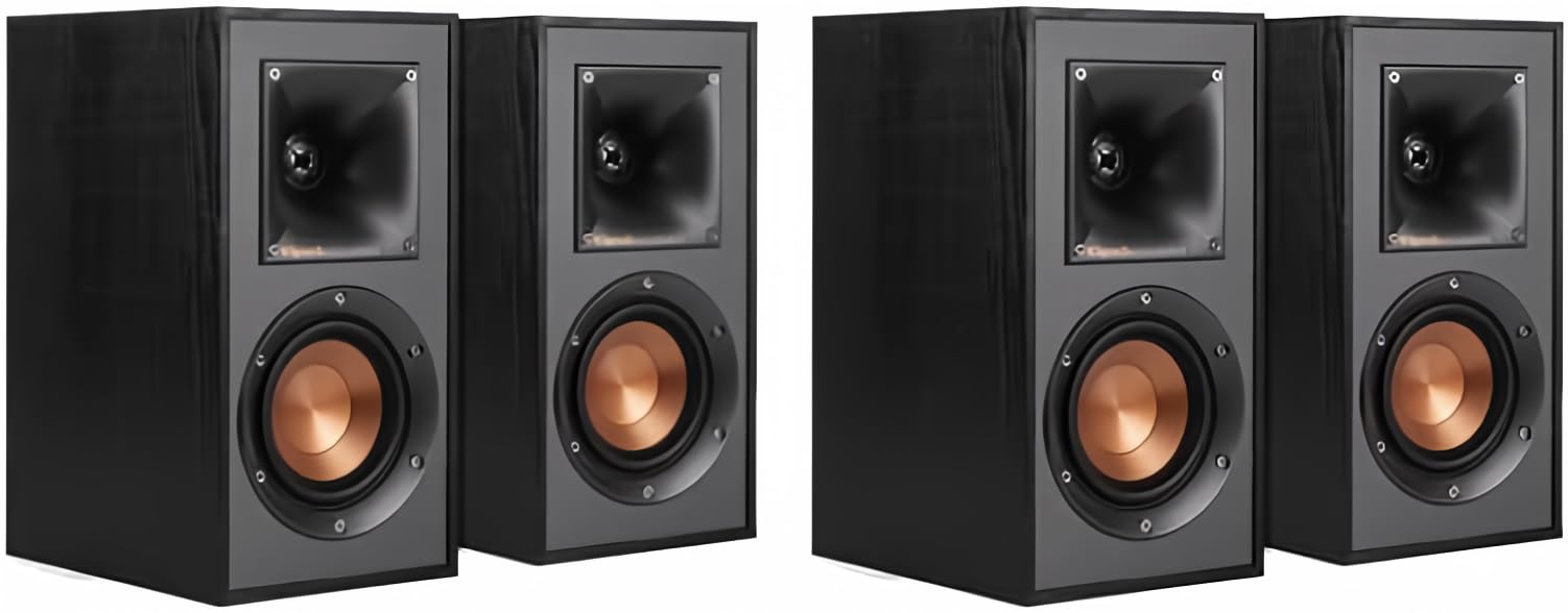 Klipsch Reference R-41M Bookshelf Speakers - 2 Pairs (4 Speakers, Black) - Premium Sound for Home Theater & Music Listening