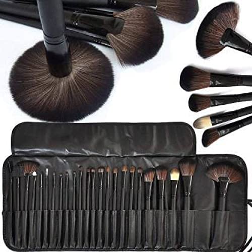 Professional Wooden Makeup Brush Set - 24 Pcs with Leather Storage Pouch | Vegan & Cruelty-Free Cosmetic Brushes for Foundation, Blending, Contouring | Perfect for Makeup Artists & Beauty Enthusiasts