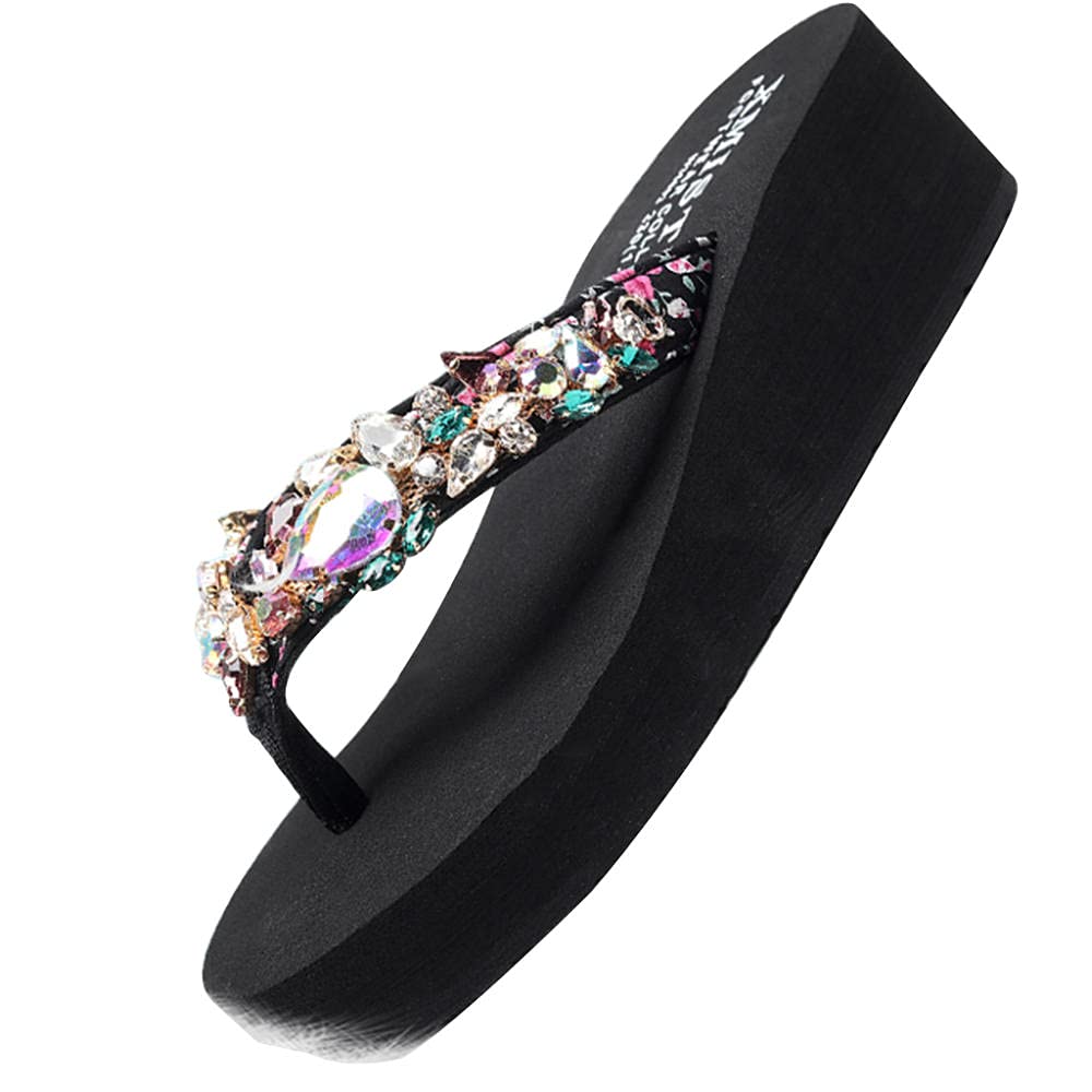 Stylish Rhinestone Flip Flops for Women - Non-Slip Platform Sandals with Wedge Heel for Outdoor Wear & Casual Shopping | Perfect for Beach, Poolside & Summer Vacations