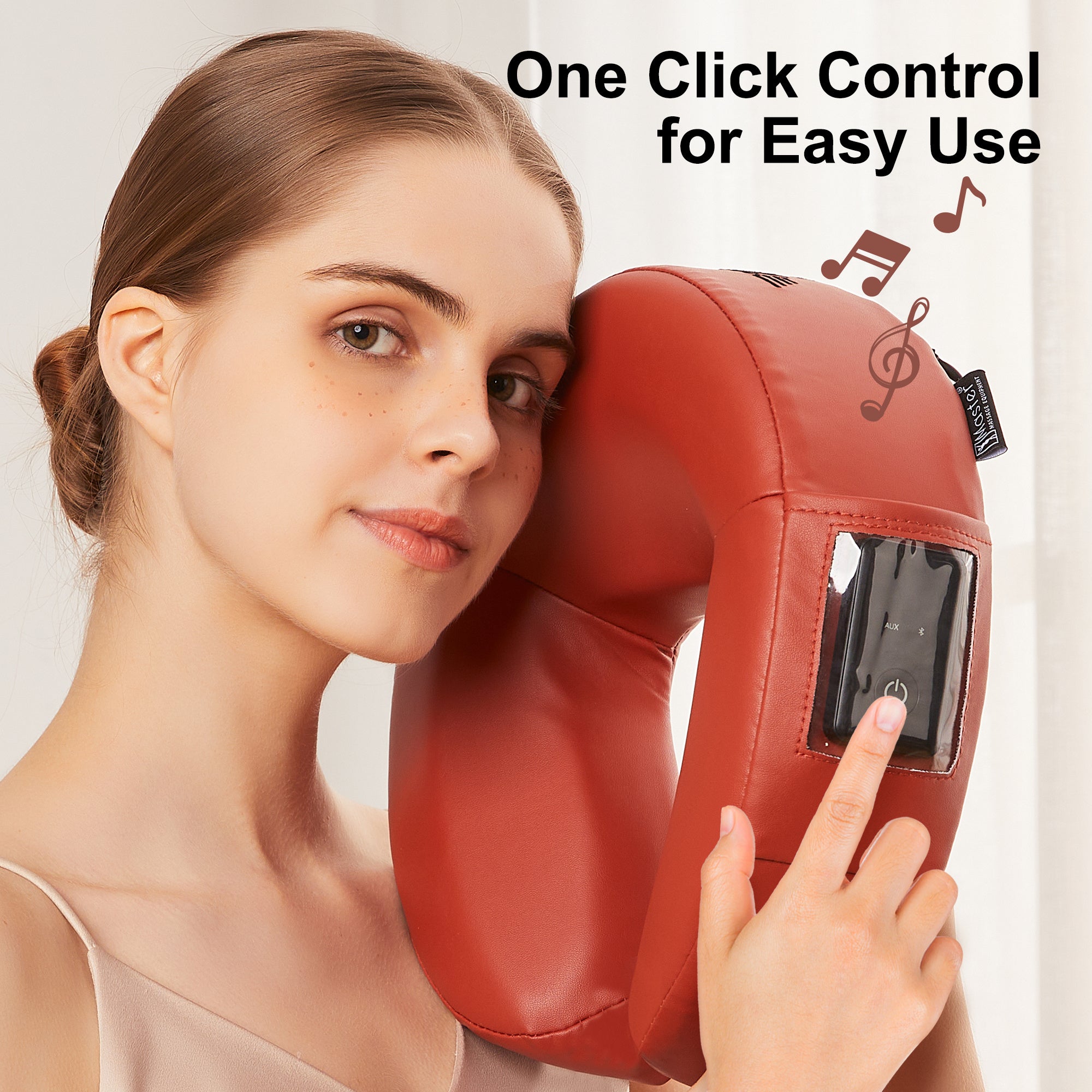 MusicMaster Crescent Round High Fidelity Sound Face Cushion - Bluetooth Headrest Pillow with Premium Audio for Car, Office & Home - Cinnamon Brown Comfort for Music Lovers
