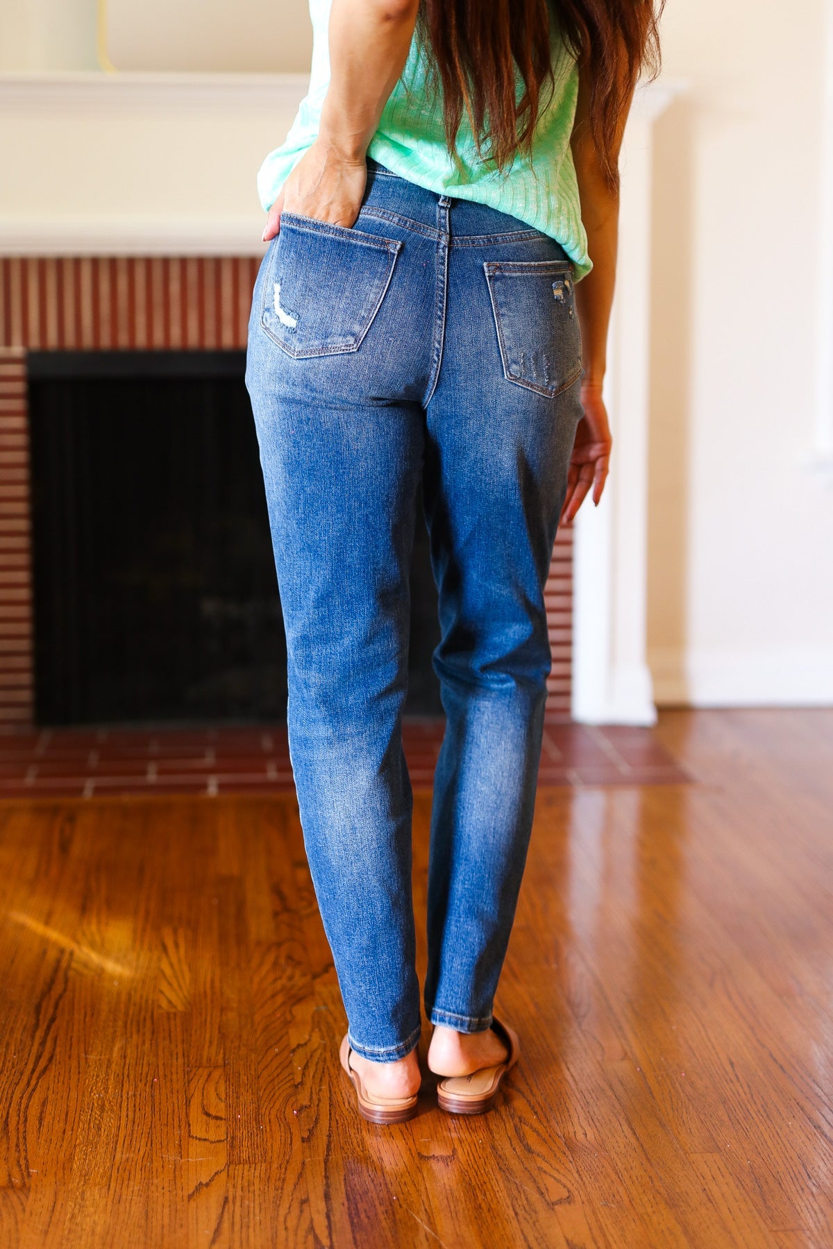 Judy Blue Women's Everyday Dark Denim Slim Fit High Rise Jeans - Comfortable Stretch Skinny Jeans for Casual Wear & Office Outfits