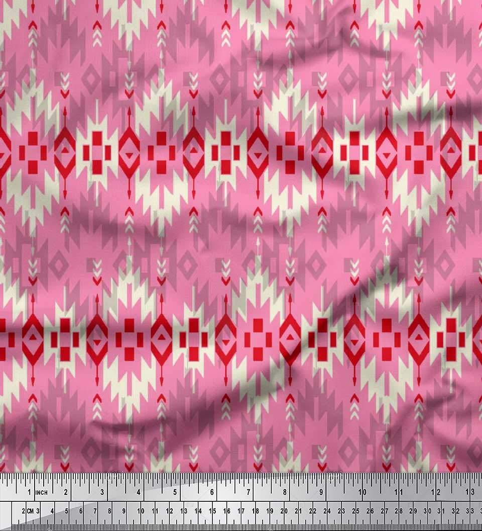 Soimoi Moss Georgette Brown Fabric by The Yard - 42 Inch Wide Aztec Geometric Printed Material for Dresses, Curtains & Home Decor | Tribal Contemporary Fashion Fabric for DIY Sewing Projects