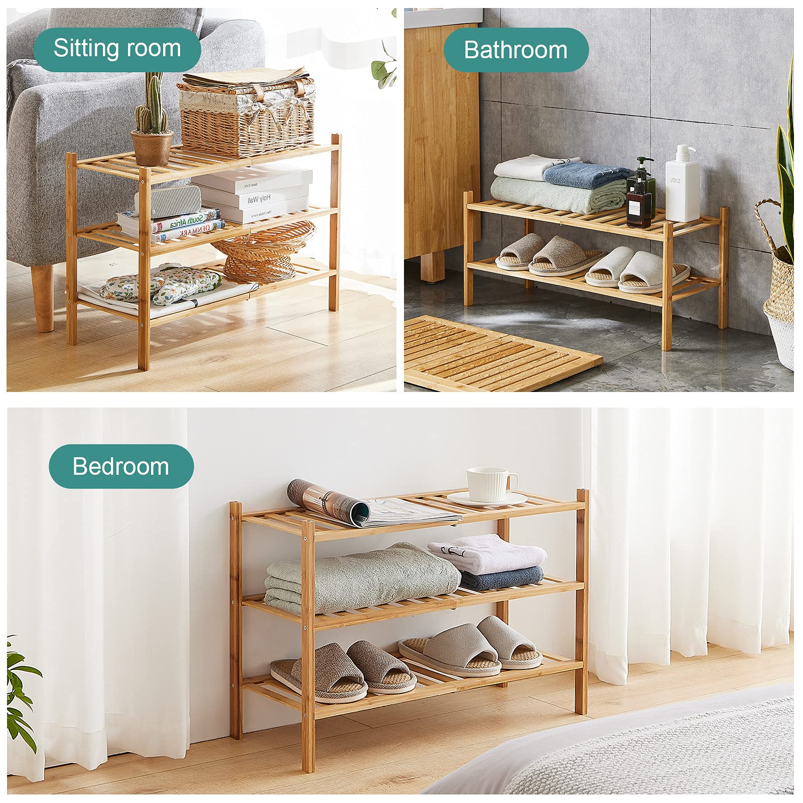 5-Tier Bamboo Shoe Rack - Stackable & Foldable Shoe Organizer for Entryway, Hallway, Closet - Natural Wood Shoe Storage Shelf for Indoor & Outdoor Use - Perfect for Small Spaces, Apartments, Dorm Rooms
