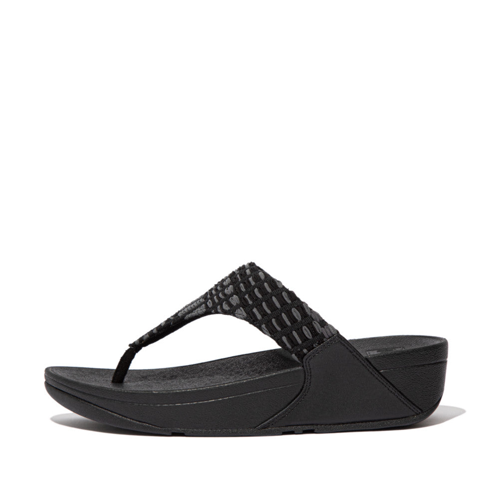 FITFLOP LULU ART DENIM TOE POST SANDAL - Women's Comfortable Slide Sandals with Arch Support | Perfect for Beach, Pool, and Summer Casual Wear
