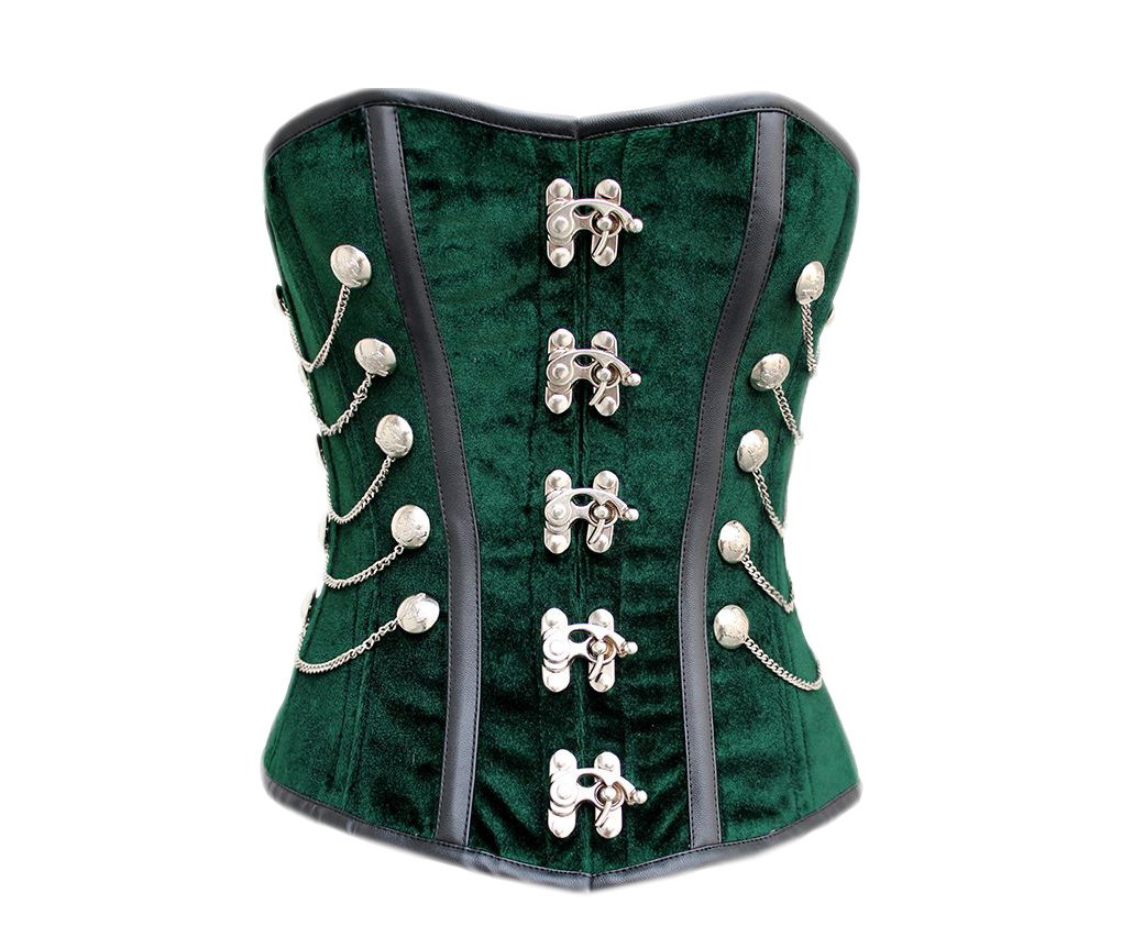 Plus Size Green Velvet Corset with Leather Straps - Gothic Waist Trainer Overbust for Women | Perfect for Cosplay, Burlesque, Victorian Fashion & Gothic Lingerie