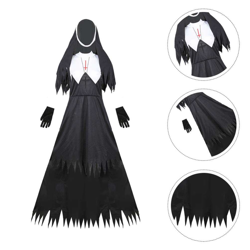 KESYOO Scary Nun Costume for Adults - Traditional Black Sister Robe Halloween Outfit & Cosplay Accessories | Perfect for Halloween Parties, Haunted Houses, and Themed Events