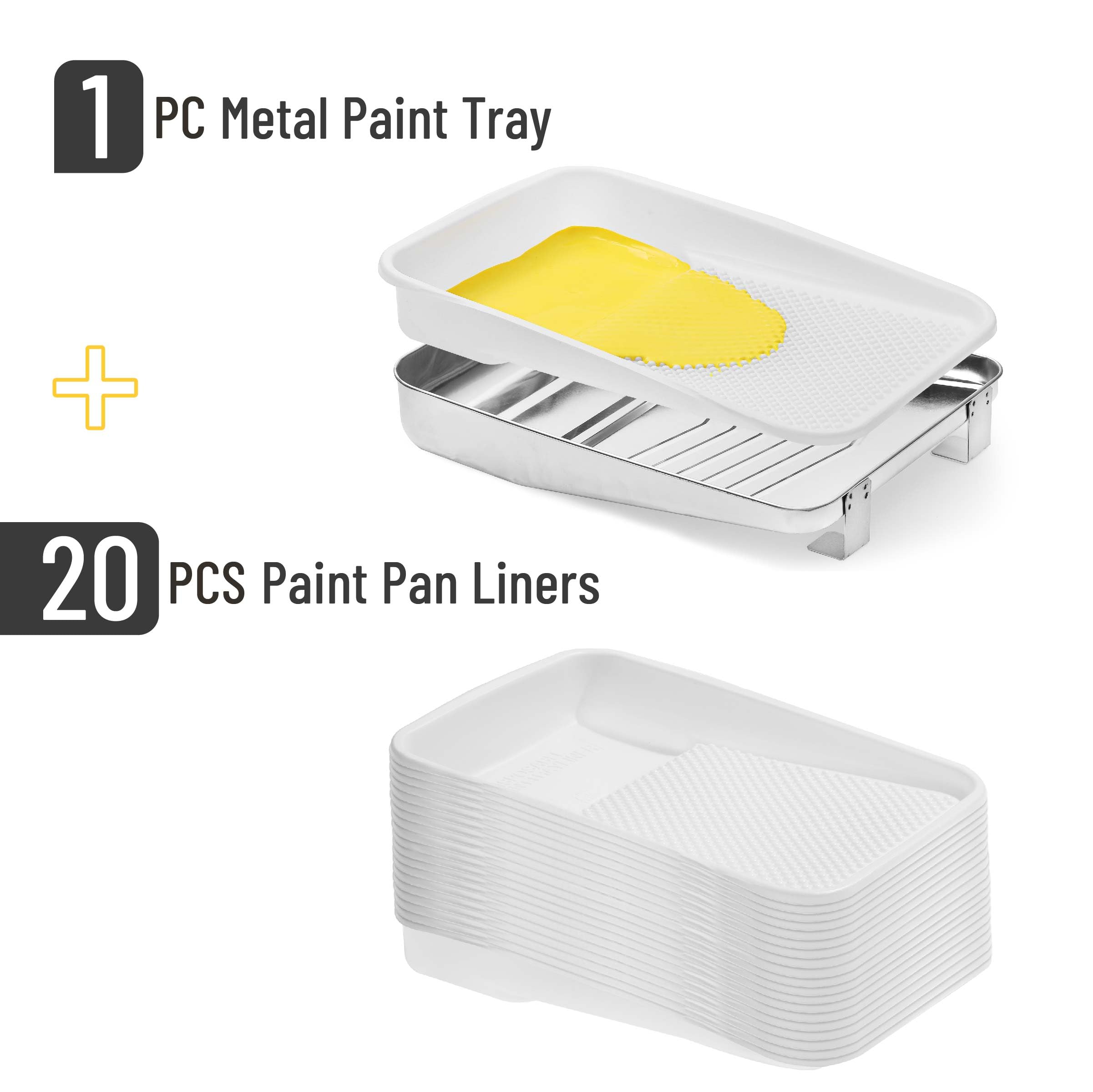 Bates 9 Inch Paint Tray Liner Set - 1 Metal Paint Tray with 20 Disposable Plastic Liners for Walls, Ceilings & DIY Projects - Paint Roller Accessories for Professional & Home Painting