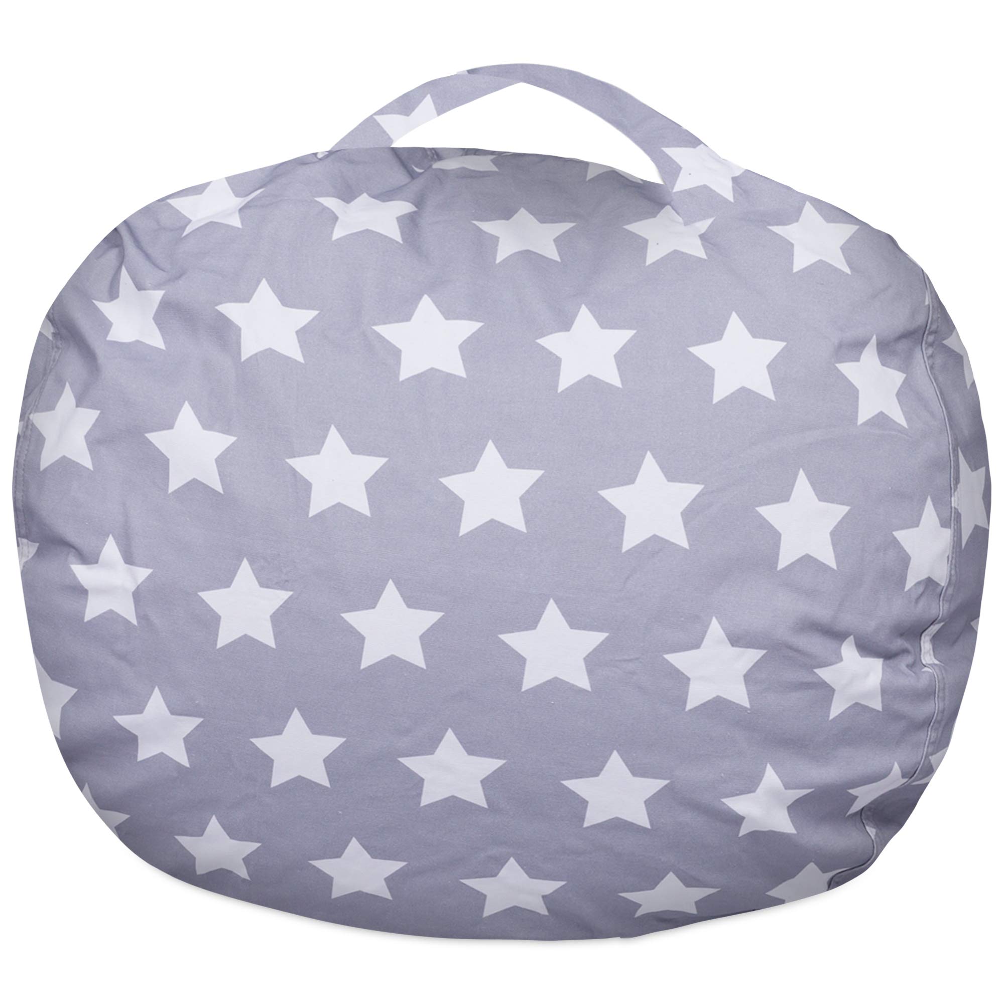 Posh Creations Kids Stuffed Animal Storage Bean Bag Chair Cover - XL 48in Toy Organizer for Children's Room, Gray with White Stars Canvas - Perfect for Playroom, Bedroom & Nursery Organization